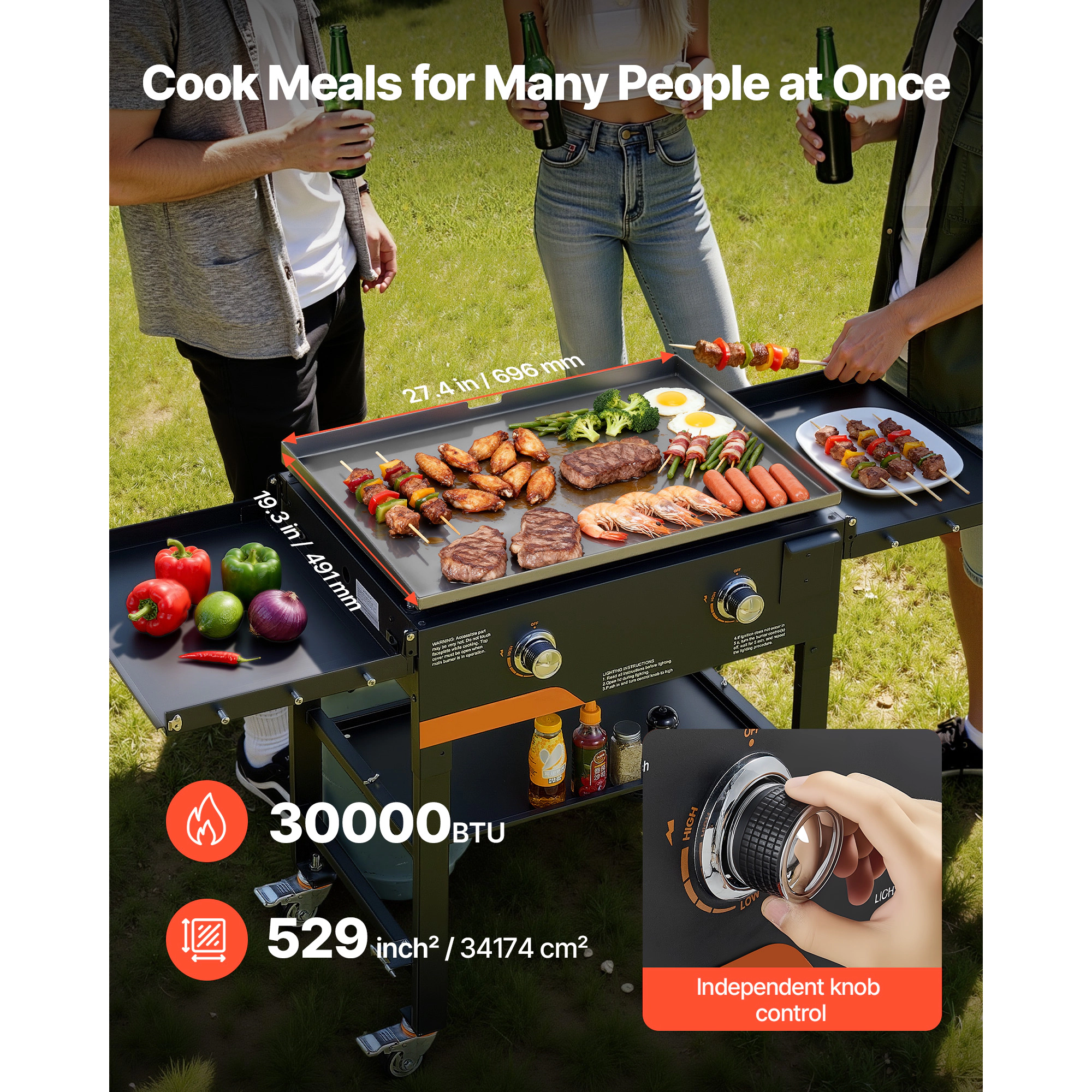 HONGGE Gas Griddle Flat Top Grill Plate Foldable Propane Griddle with Wheels Outdoor Flat Top Grills for Pan-Frying