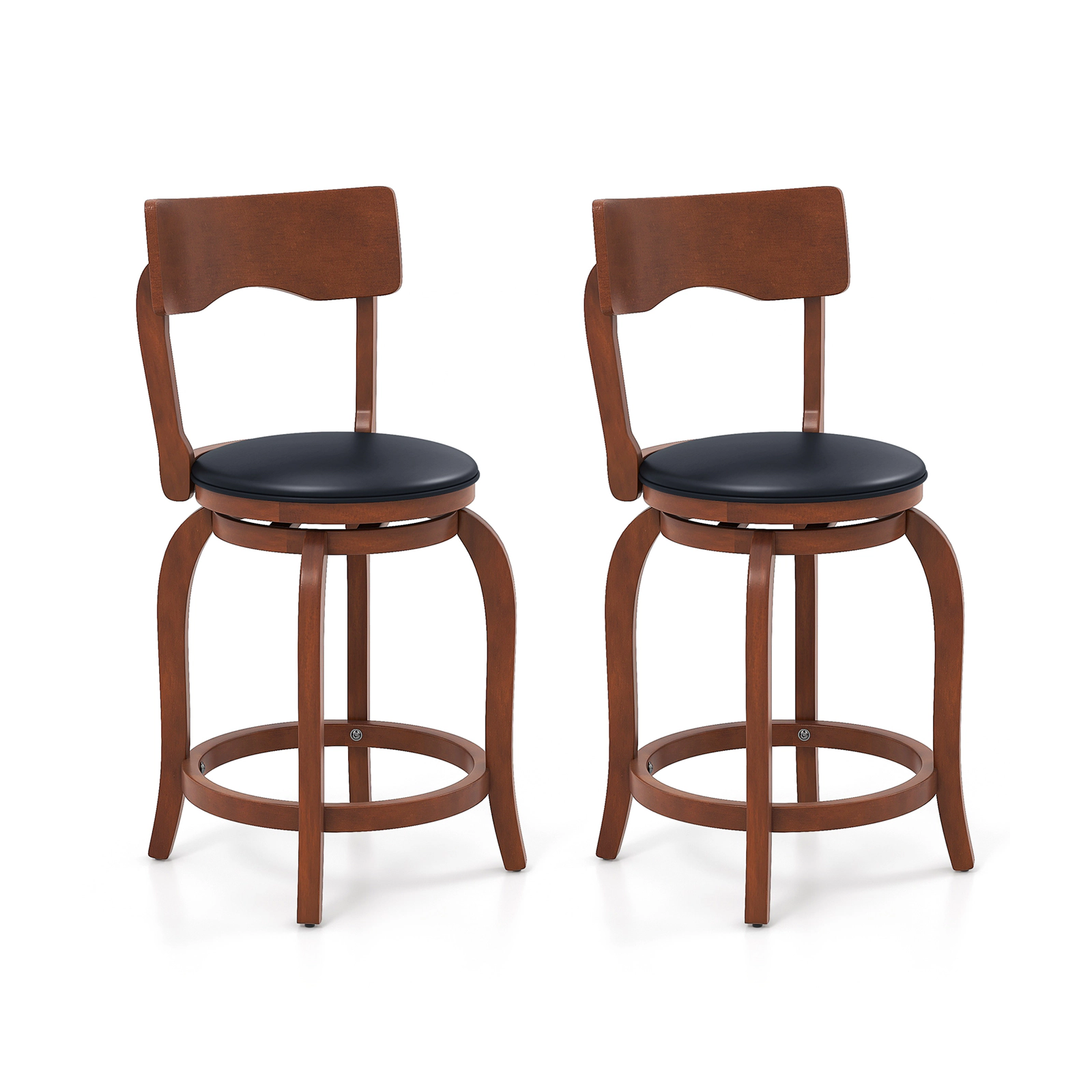 SUGIFT 360° Swivel Counter-Height Bar Stools 286-lb Capacity 24-in Seat Brown + Black