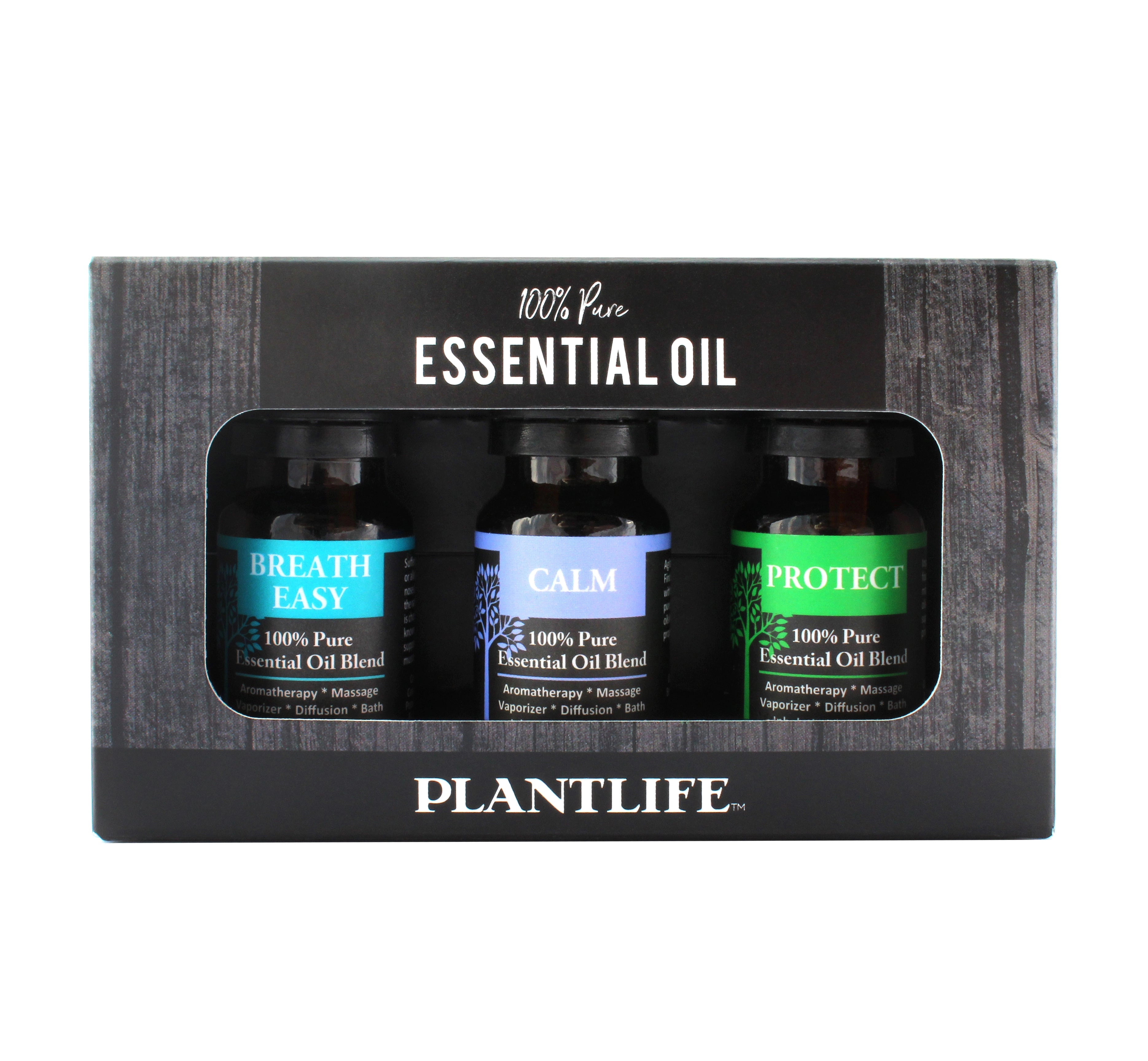 Plantlife Top Blends Essential Oil Set 3-Pack – Breath Easy, Calm & Protect
