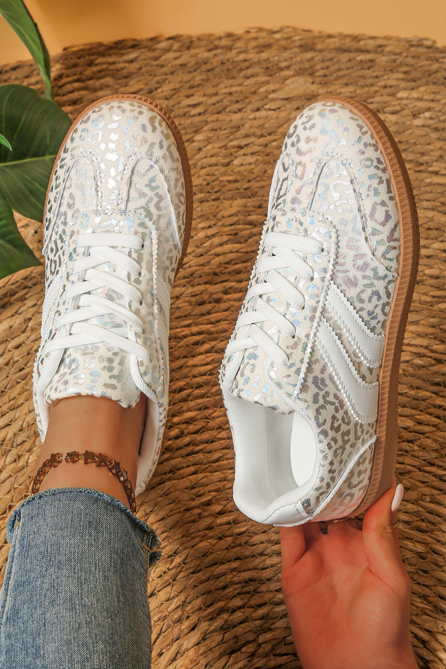 Threaded Pear Logan Printed Lace Up Sneakers
