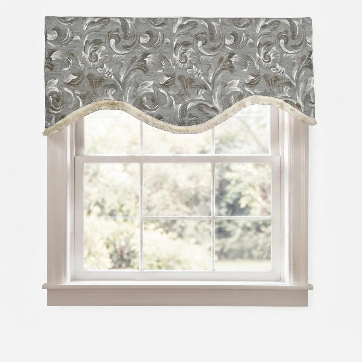 RLF Home 100% Cotton Jasper Trimmed Cornice Lined Window Valance 50 x 17 Sage
