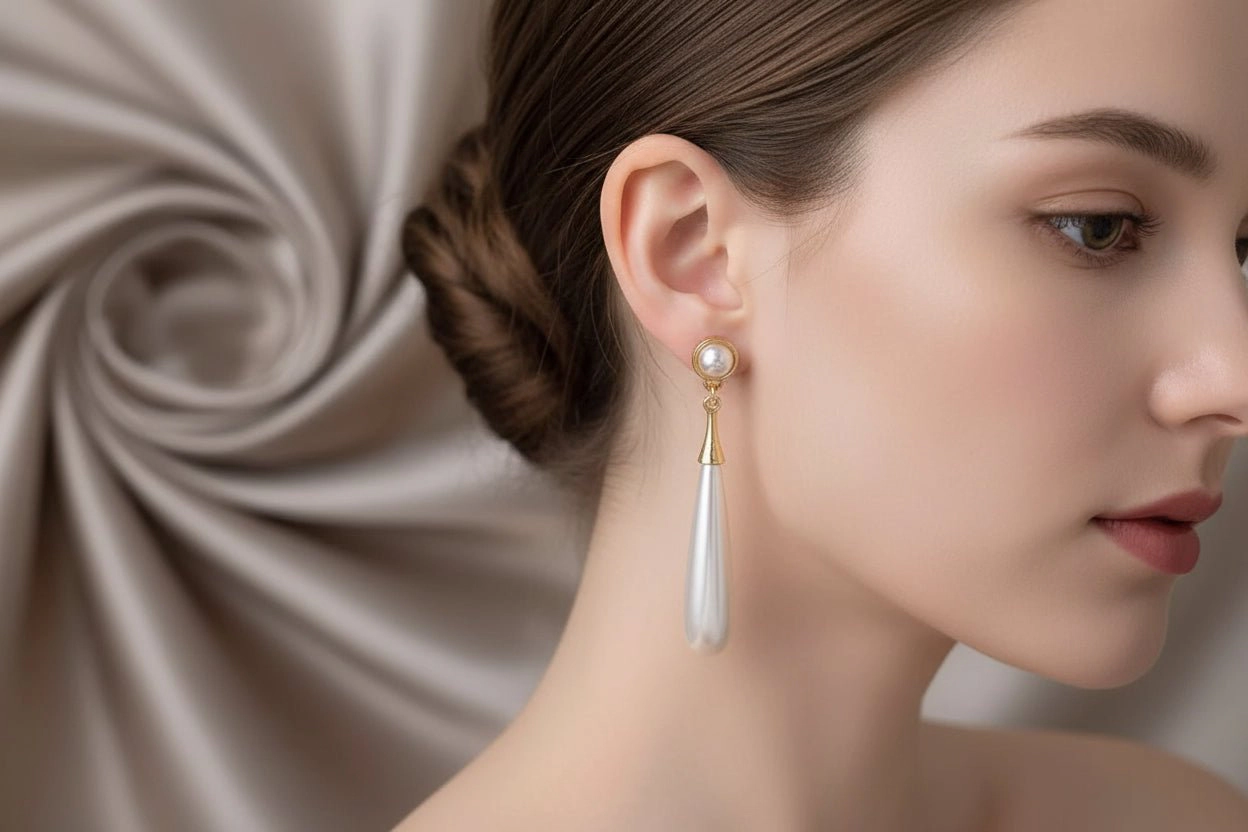 DressAtR Women's Simulated Pearl Long Drop Earrings