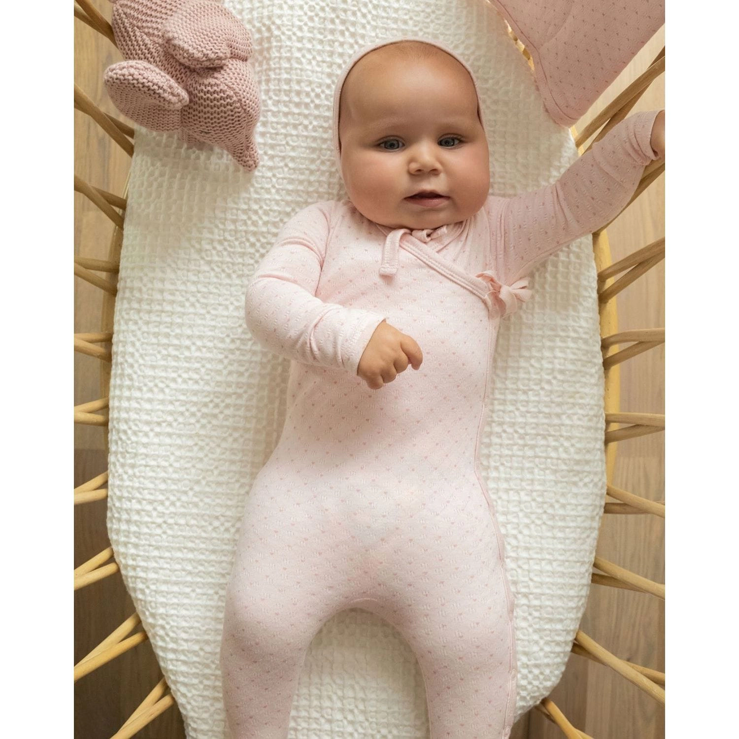 MeMoi 3 Piece Baby Girls "Little Hearts" Pointelle Rayon Blend Footie Set