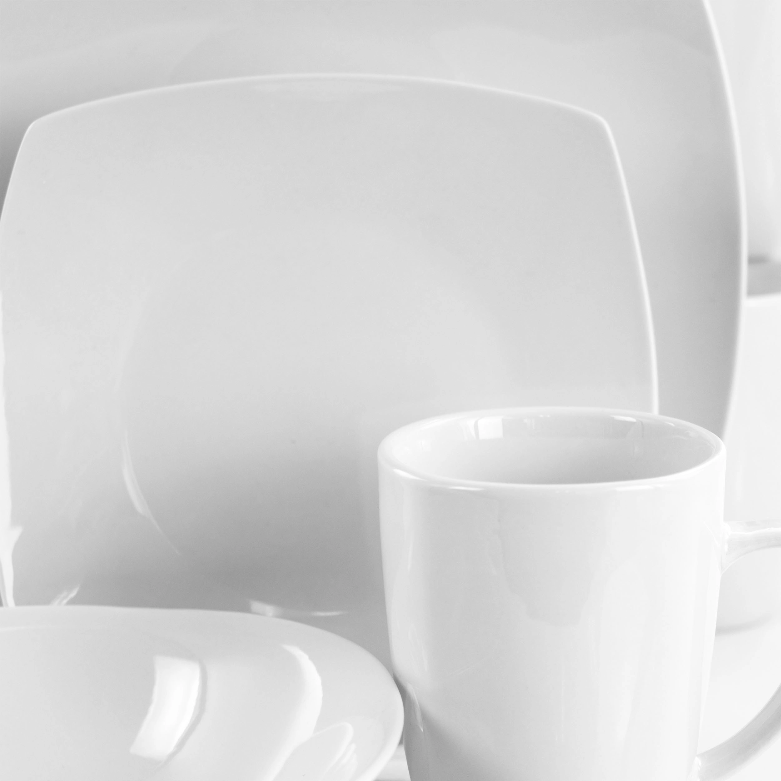 Elama Bishop 16 Piece Soft Square Porcelain Dinnerware Set in White