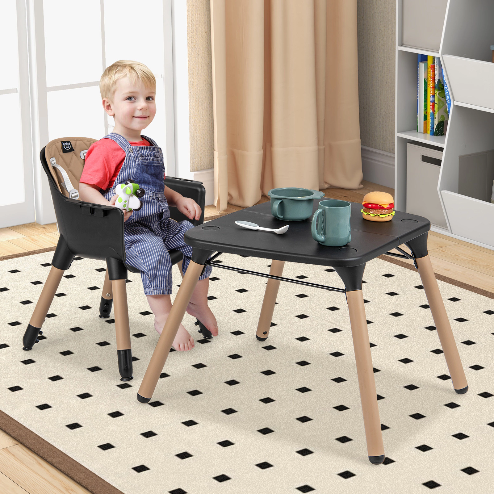 SUGIFT PU Cushion 4-in-1 Convertible Baby High Chair and Toddler Table Set