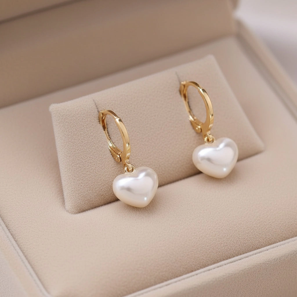 DressAtR Women's Simulated Pearl Heart Drop Earrings