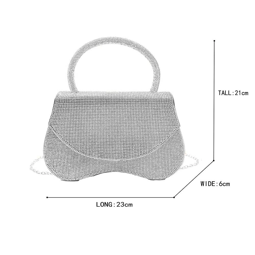 FASHNZFAB Bling Studded Flat Top Handle Flap Evening Bag / Crossbody