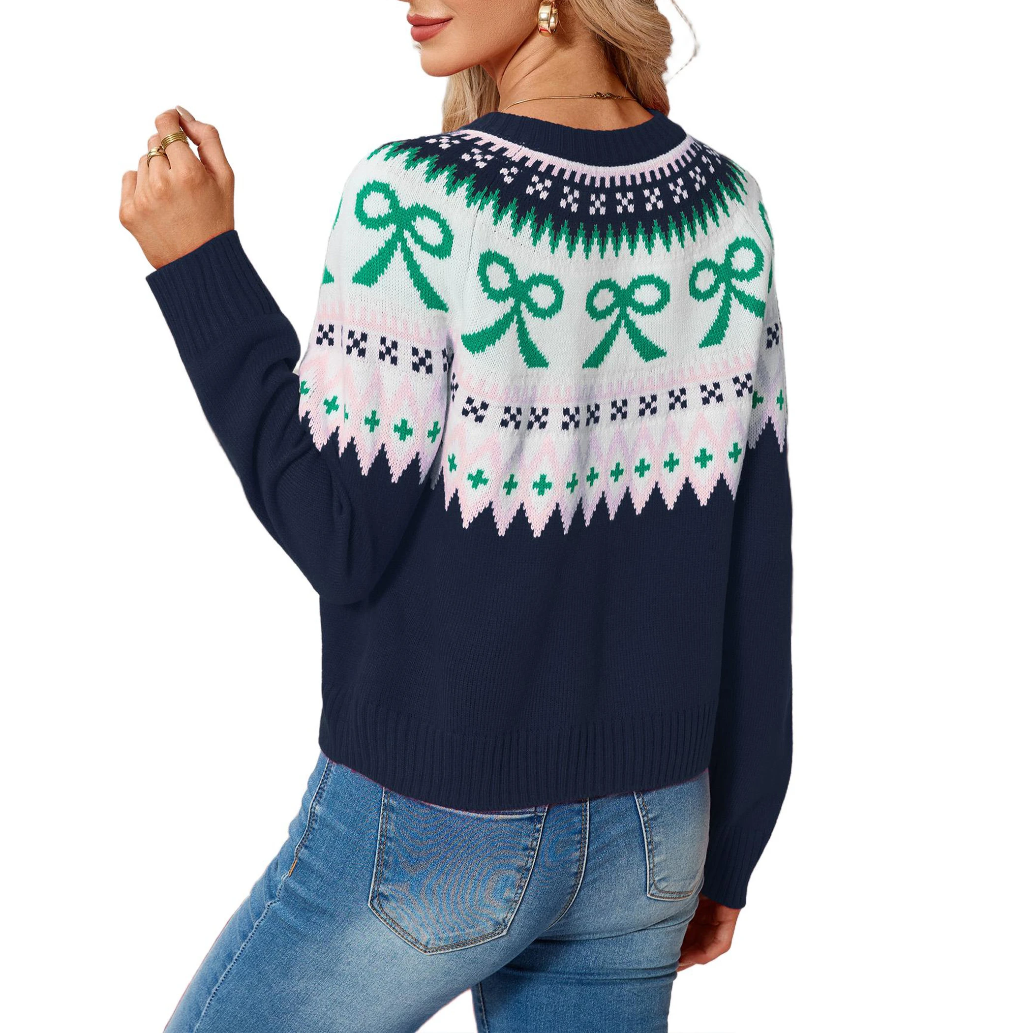 YesFashion Women's Christmas Cardigans Crew Neck Button Down Long Sleeve Party Ugly Holiday Sweaters