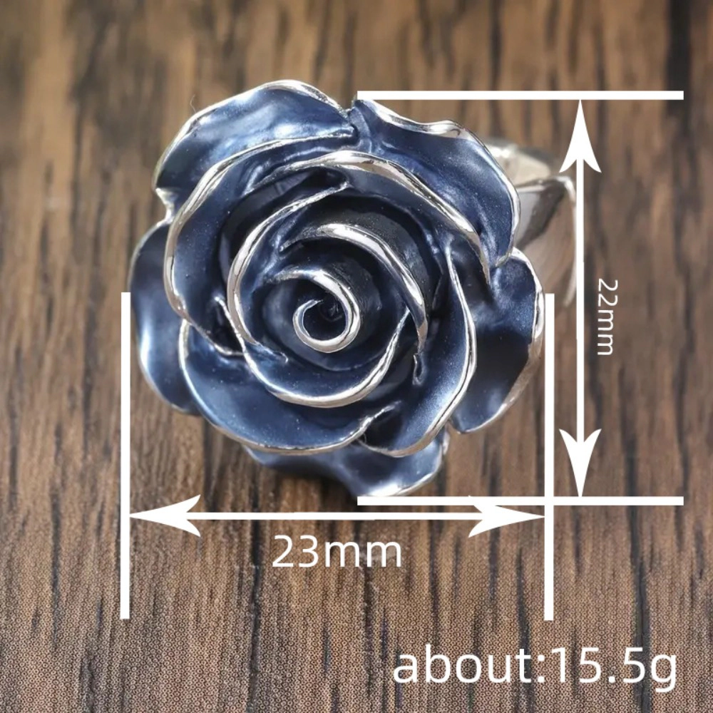 Exquisite Enamel Blue Rose Flower Rings for Women