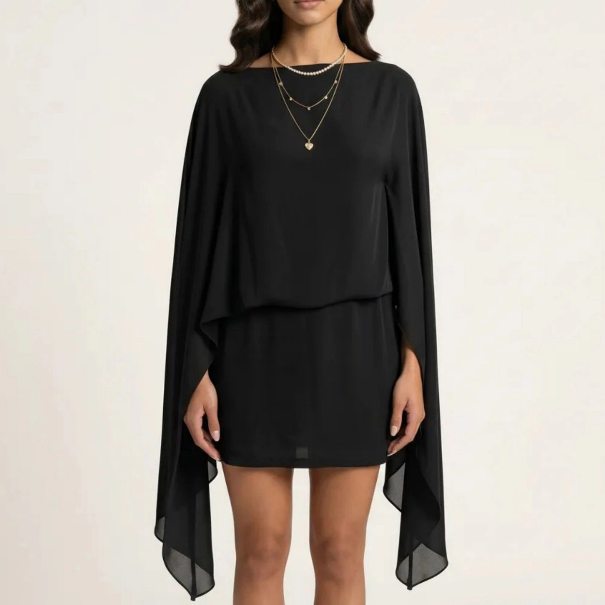 Anna-Kaci Women's Sheer Draped Long Sleeves Fitted Skirt Mini Dress