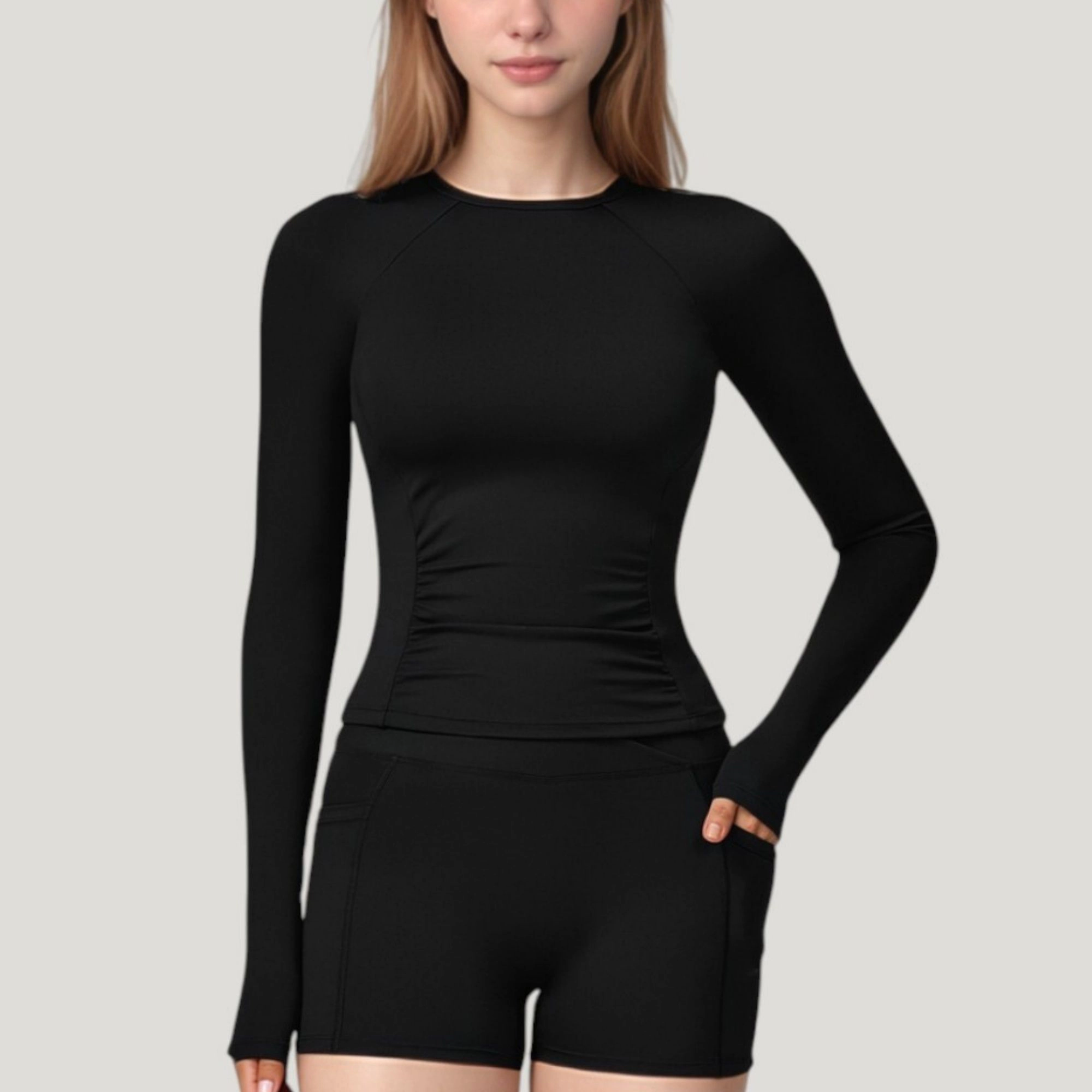 Anna-Kaci Women's Long Sleeve Crew Neck Activewear Top with Streamlined Fit and Lightweight Stretch Performance Fabric