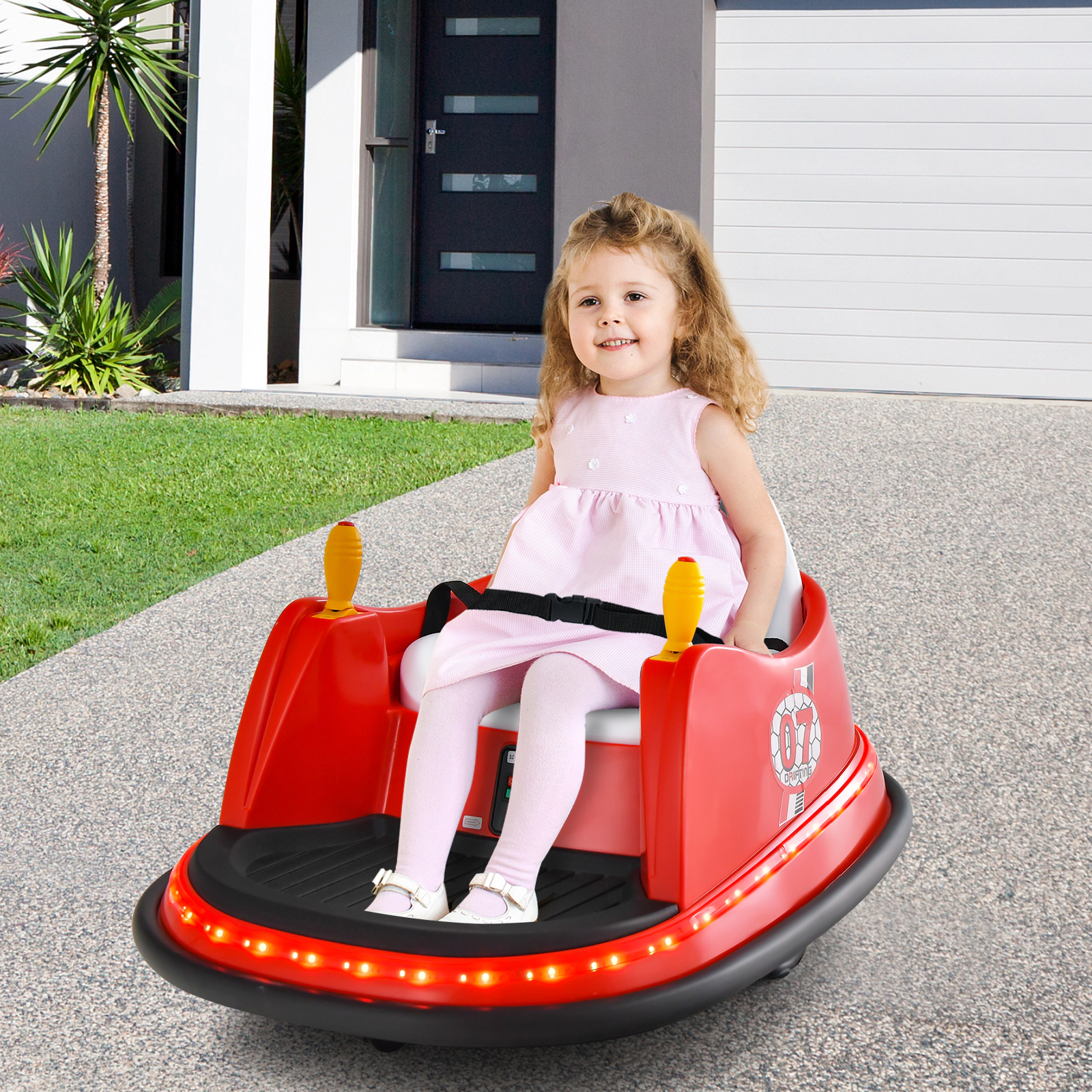 SUGIFT Red Flashing Lights Dual Joysticks and Safety Belt Toddler 12V Ride On Bumper Car