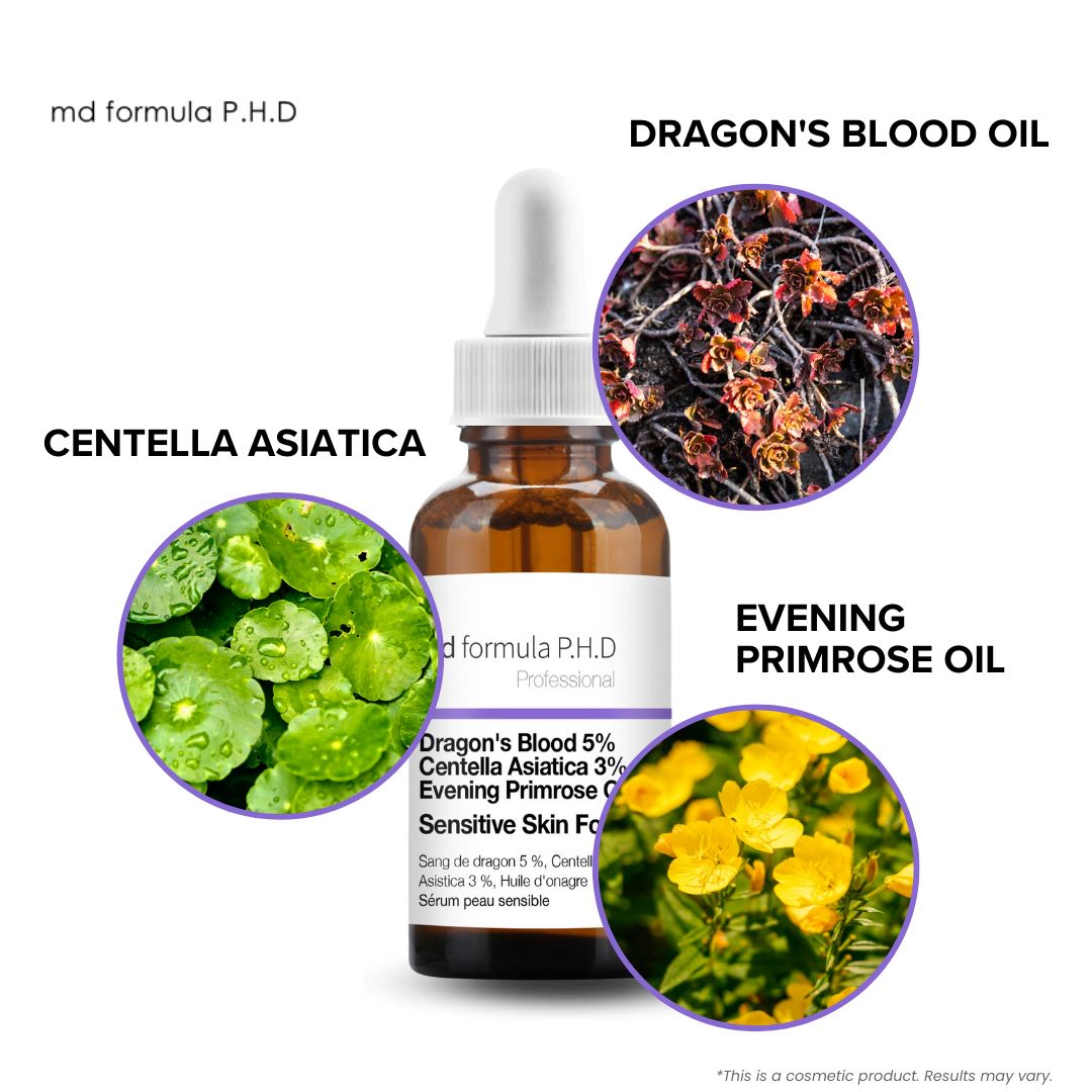 MD Formula Sensitive Skin Serum Dragon's Blood 5% Centella Asiatica 3% Evening Primrose Oil 1% 30ml