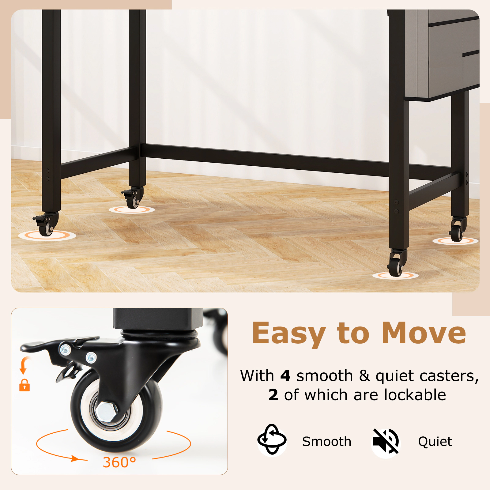 SUGIFT 48-Inch Rolling Computer Desk, Rustic Brown, 220-lb Capacity, Locking Wheels and Storage Bag