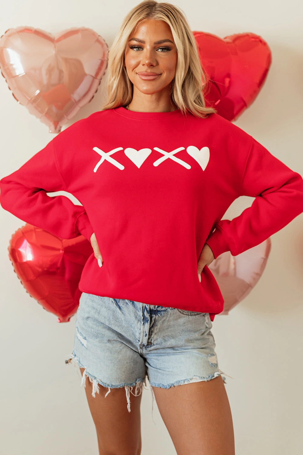Threaded Pear Women's Clementine Print Valentines Heart Sweatshirt