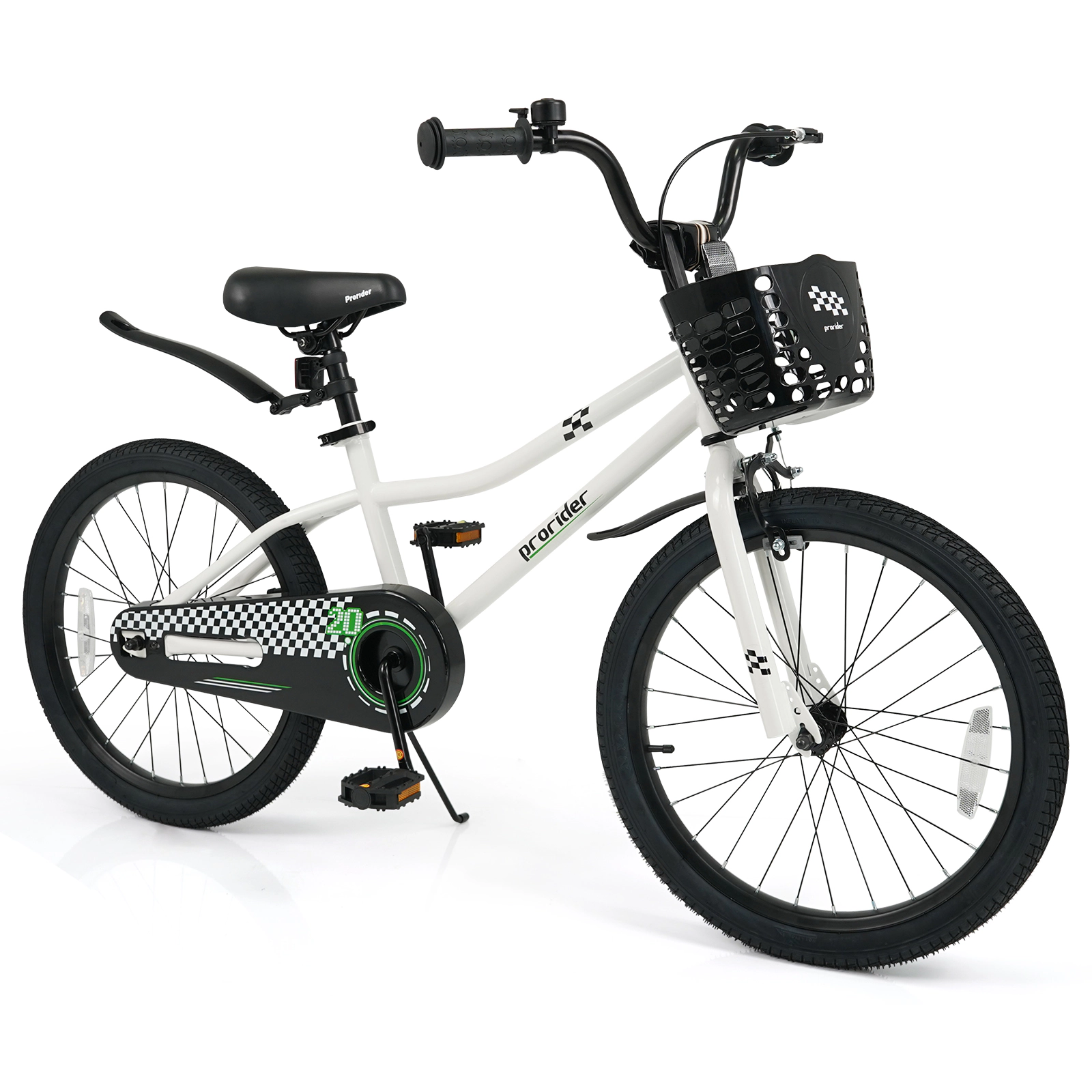 SUGIFT Adjustable 20-In Kids Bike with Hand and Coaster Brakes 143-lb Capacity Ages 8+ White with Basket and Kickstand