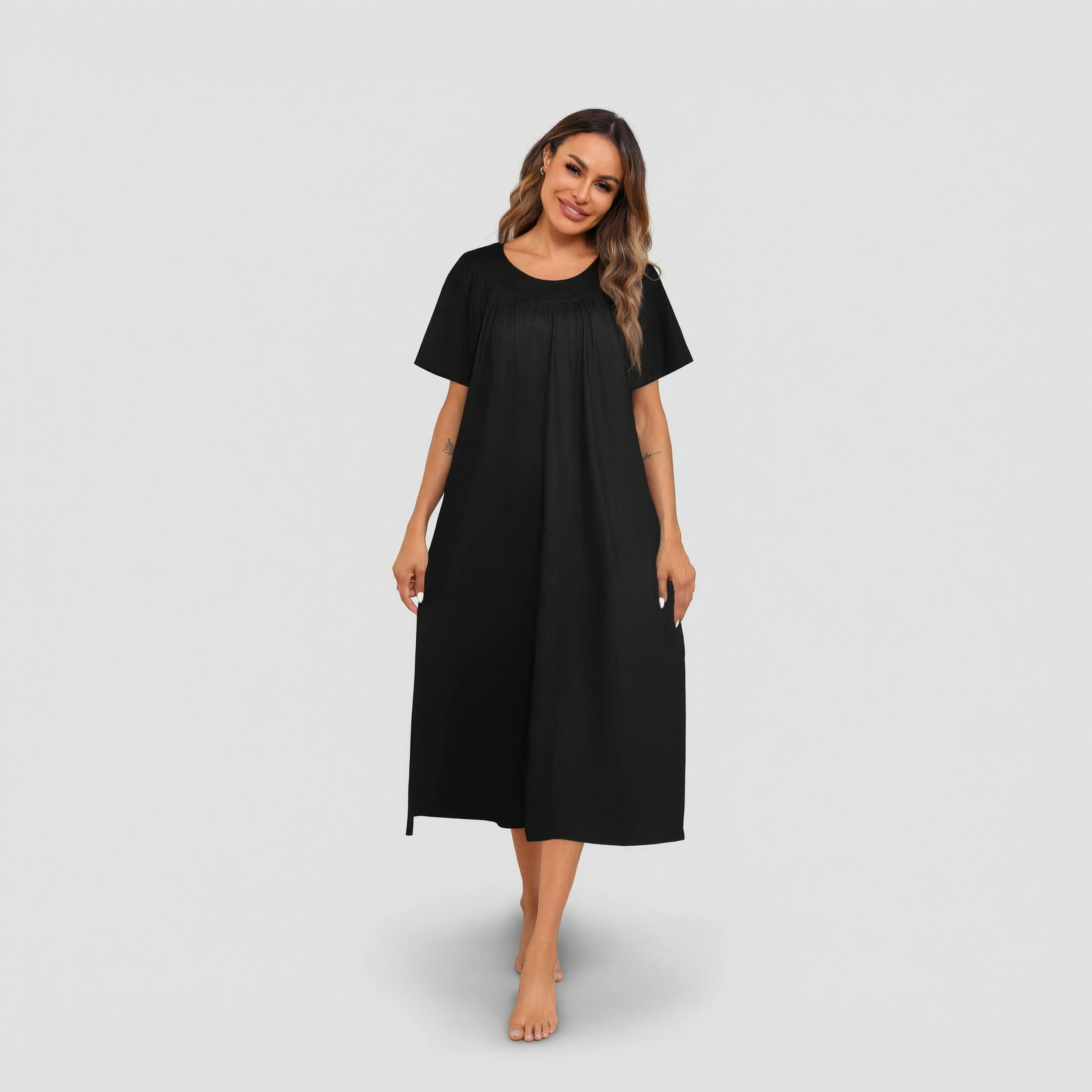 Ekouaer Women's House Dress with Pockets Long Nightgowns for Women Pleated Moo Moos