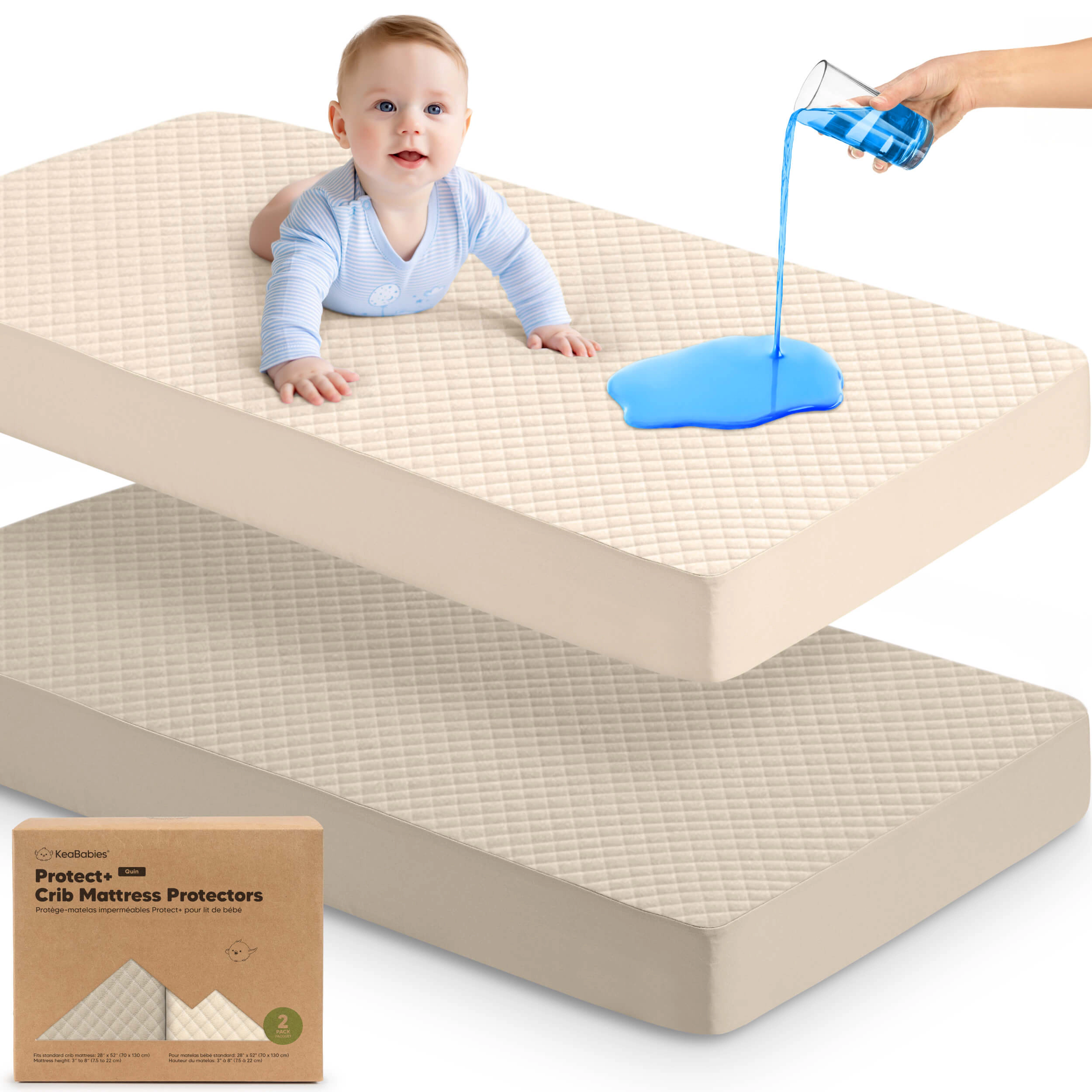 KeaBabies 2-Pack Quin Protect+ Waterproof Crib Mattress Protector