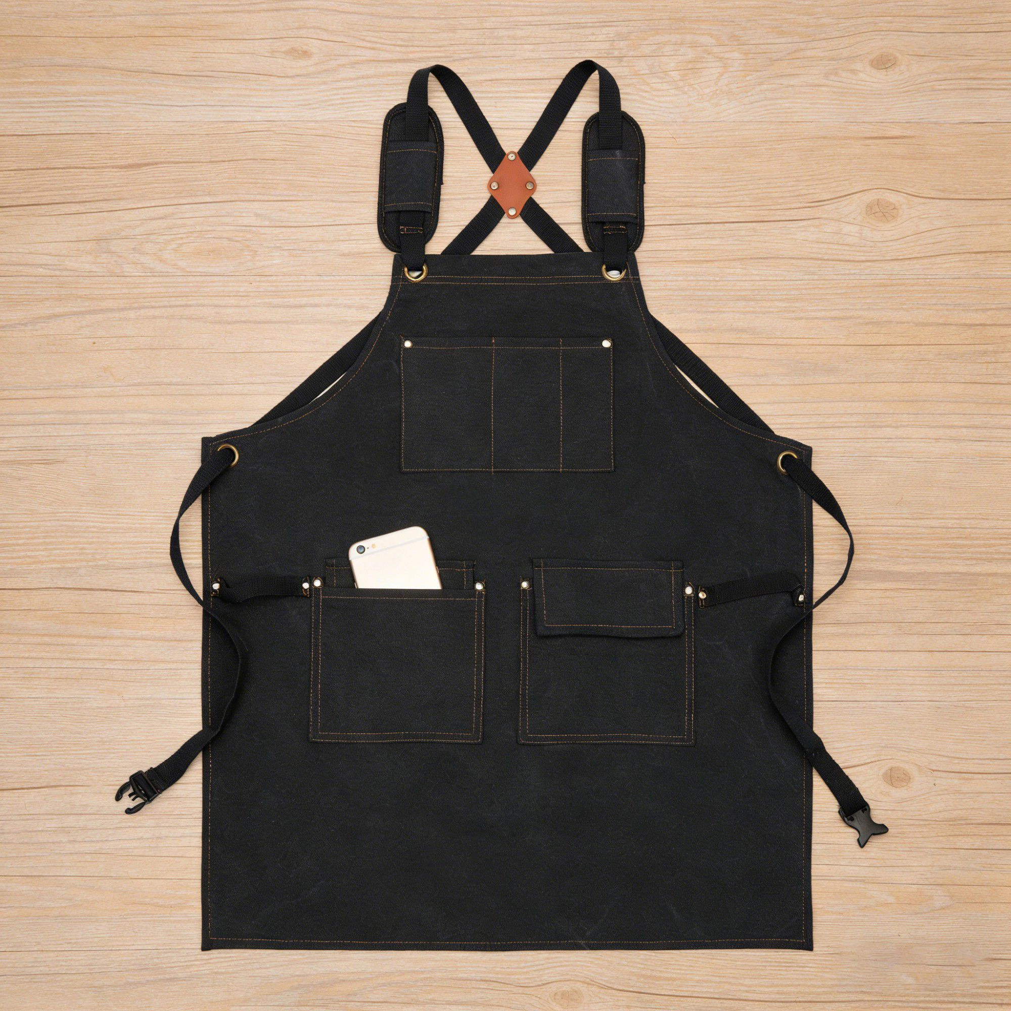 Alilang Unisex Cotton Kitchen Apron with Adjustable Cross Back Straps Multi Pocket Utility for Cooking Baking Craf