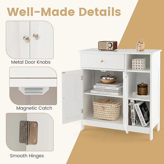 SUGIFT Drawer 3 Open Compartments 2-Tier Bathroom Floor Storage Cabinet 29.5-in x 12-in x 31.5-in 250-lb Capacity White