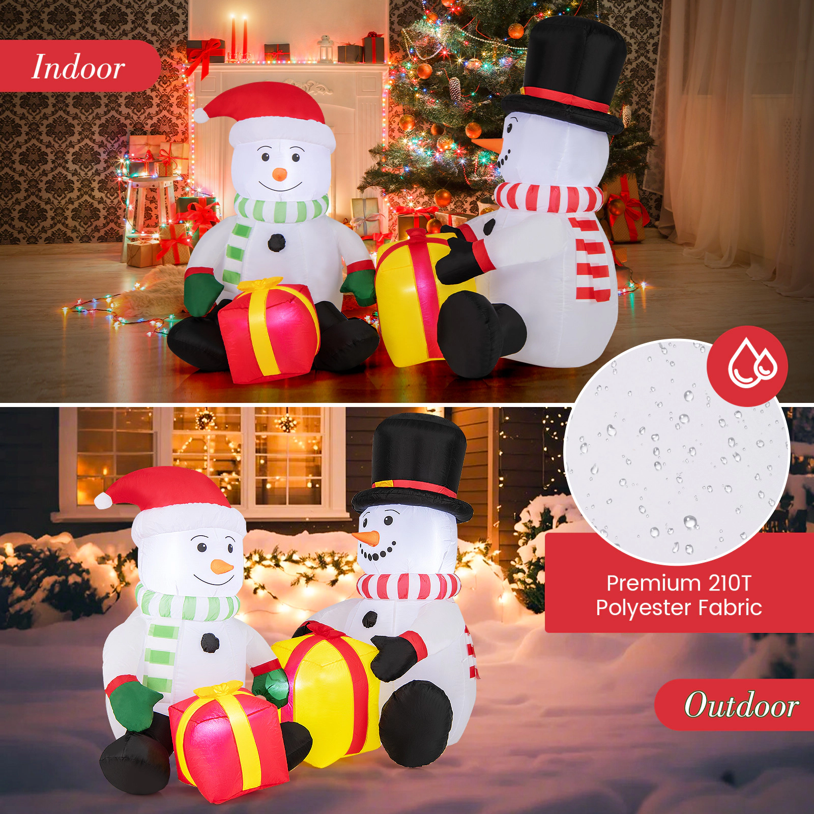 SUGIFT Multicolor 5 Feet Christmas Inflatable with 2 Snowmen Gift Boxes and LED Lights 79-in W 43.5-in D