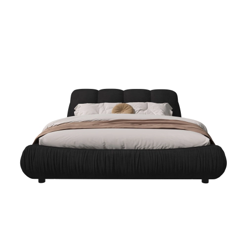 Flynama King Luxury Upholstered Platform Bed, Oversized Padded Backrest, Solid Wood, Black