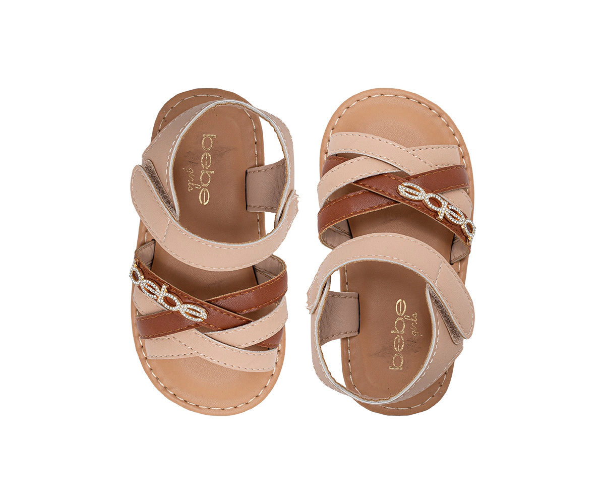 bebe Toddler Girl's Strappy Sandals with Rhinestone Chain Detail