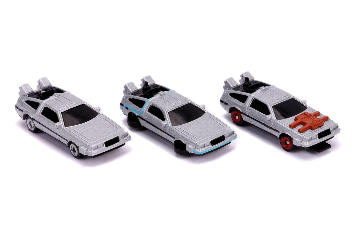 Jada "Back to the Future" Time Machine 3 piece Set "Nano Hollywood Rides" Diecast Model Cars by Jada