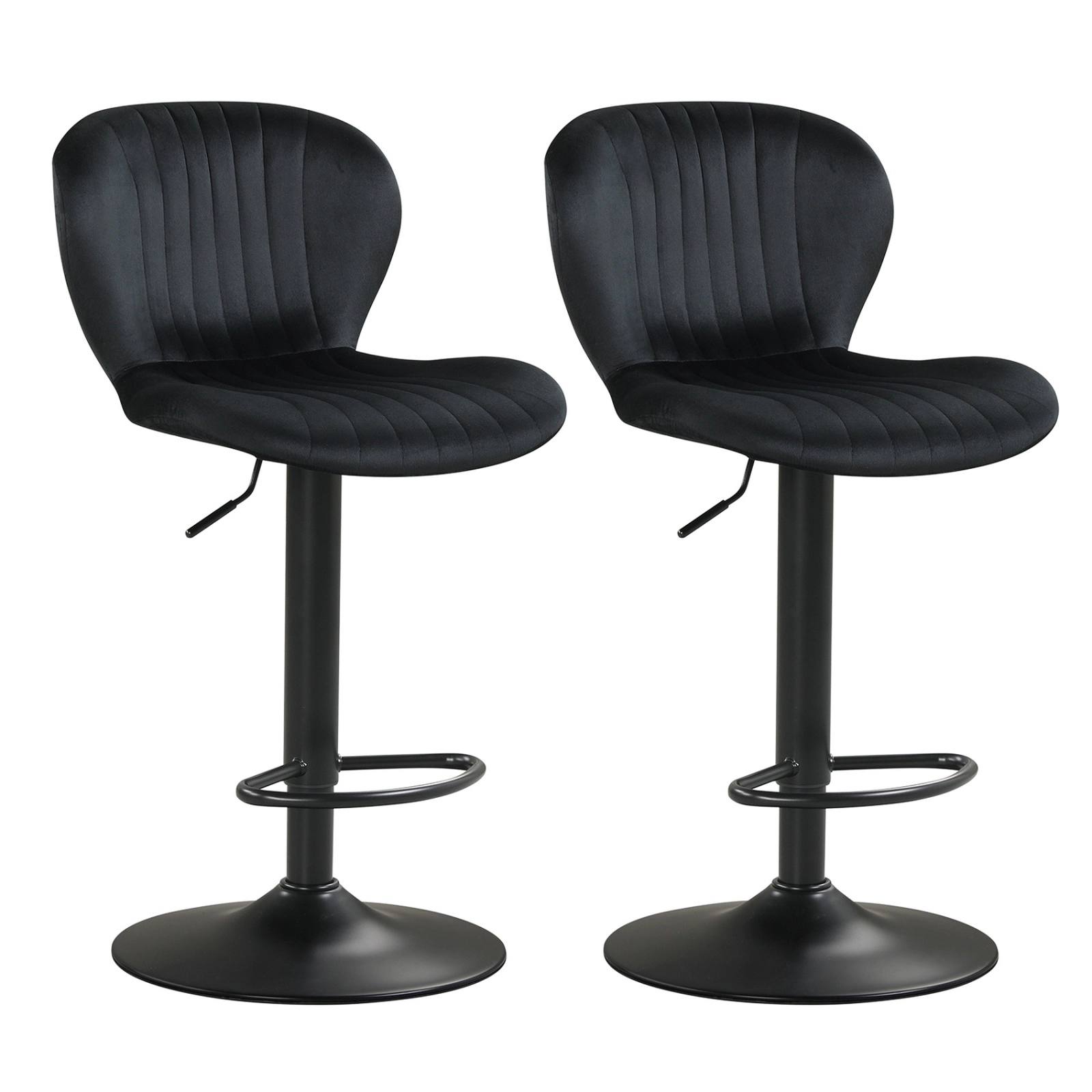 SUGIFT Velvet Upholstered Back Set of 2 Black Adjustable Swivel Counter Height Stools