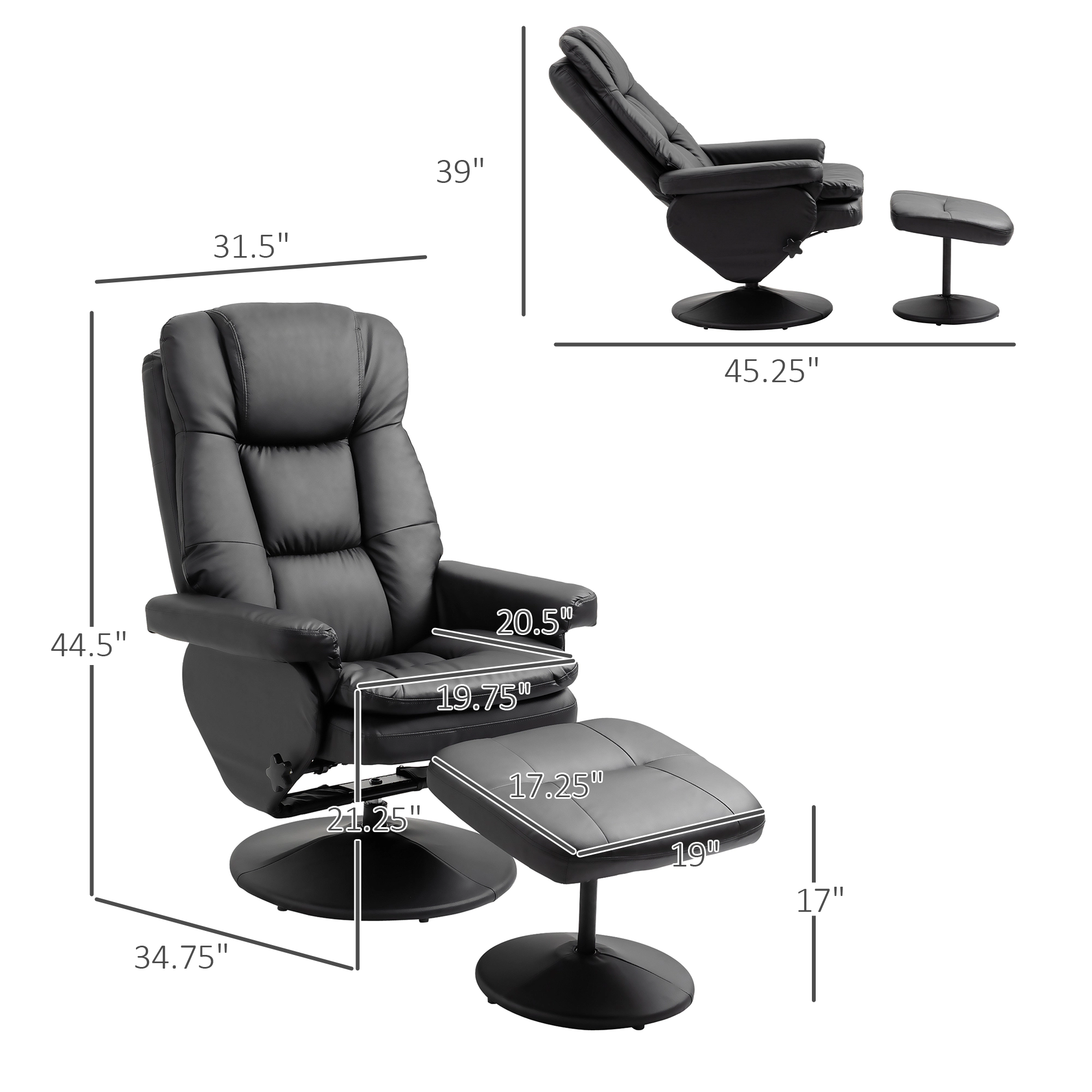 Hivvago Swivel Recliner Chair With Round Base And Ottoman