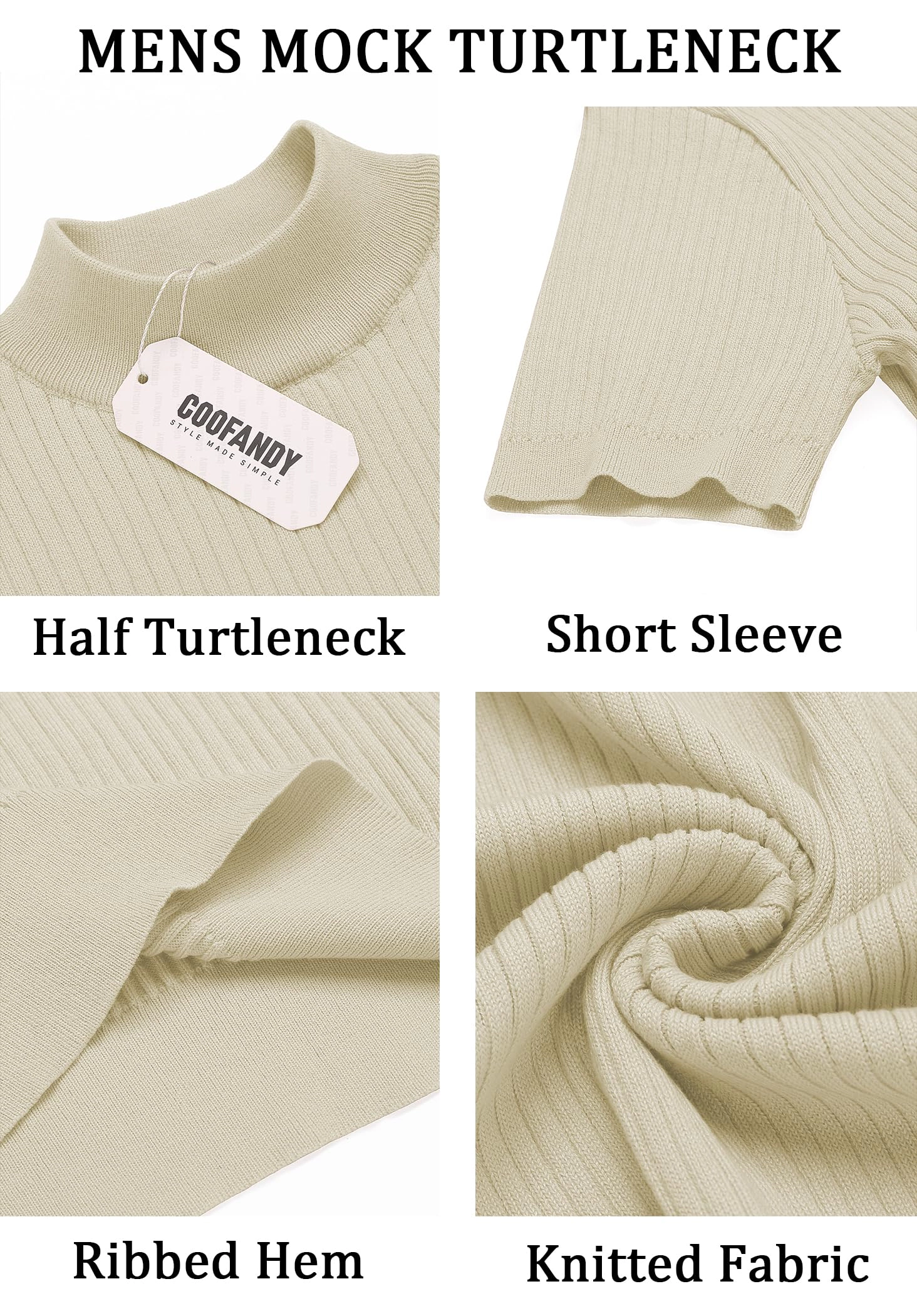 COOFANDY Men's Slim Fit Short Sleeve Mock Neck T-Shirt