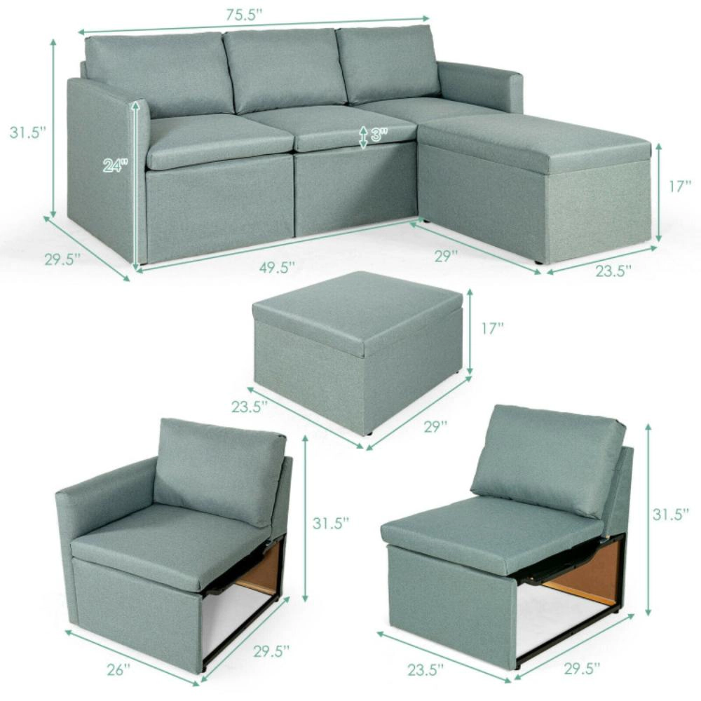 Hivvago Reversible Chaise L-Shaped Sectional Couch with Convertible Design