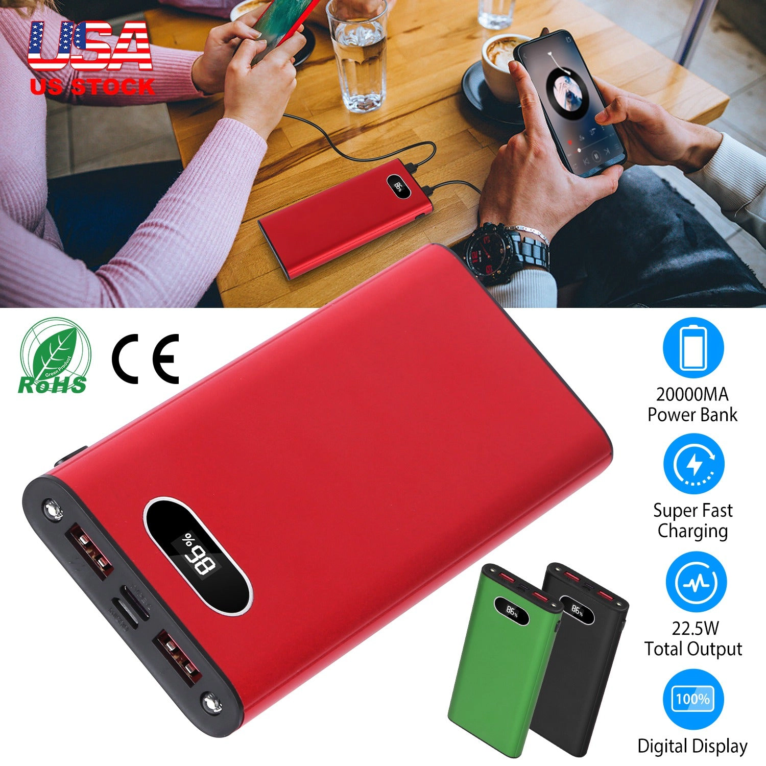 GBruno 20000mAh Fast Charging Power Bank With Display