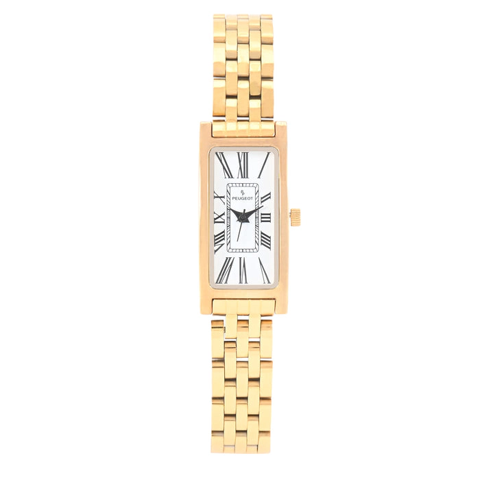 Peugeot Women's 35x18mm 14K Gold-Plated Rectangular Roman Numeral Stainless Steel Watch