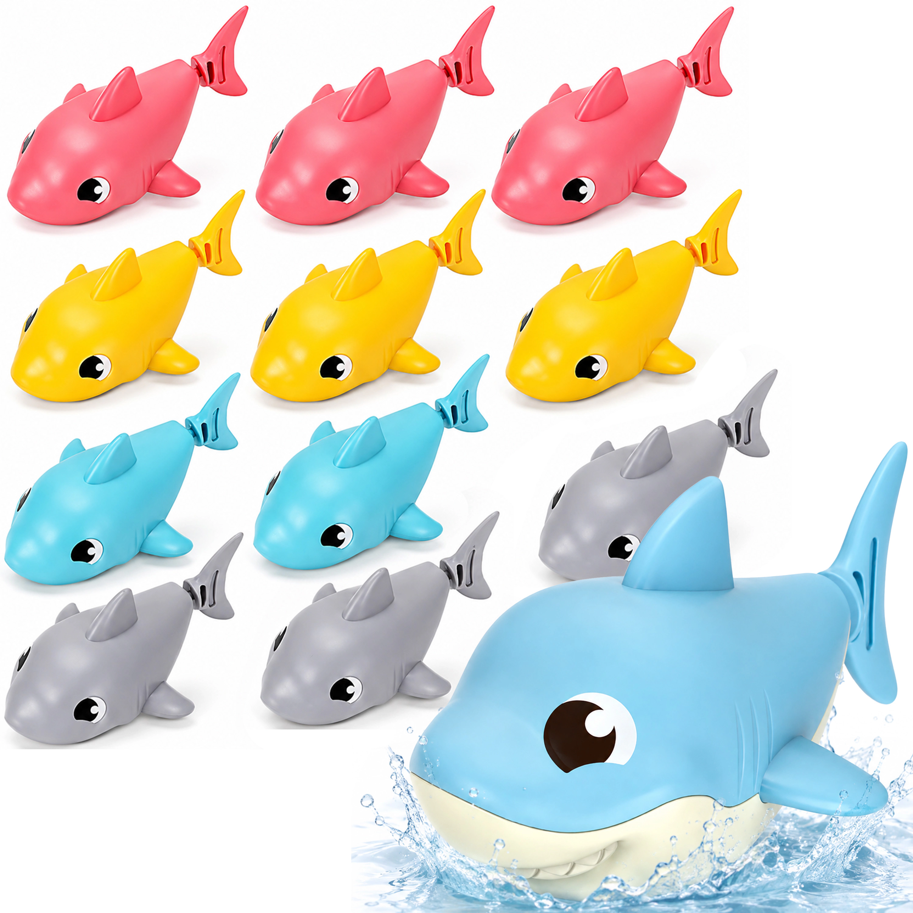 Sperric 12pc Floating Shark Bath Toys for Toddlers, Colorful Wind Up Swimming Sharks Interactive Battery-Free Water Play