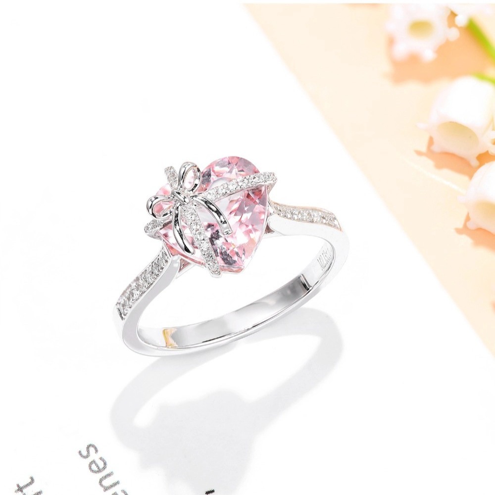 Wardrobe Whimsy Bow‑Knot Heart Cut Multicolor Cubic Zirconia Promise Ring