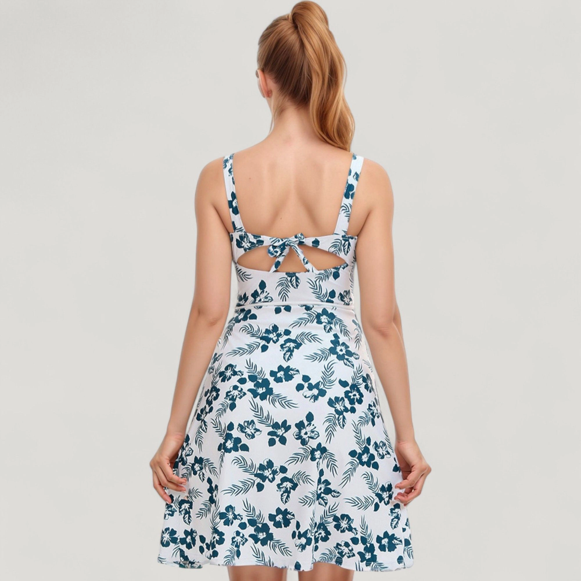 Anna-Kaci Women's Two-Piece Floral Swimsuit - Sleeveless Dress Overlay, High-Waist Bikini