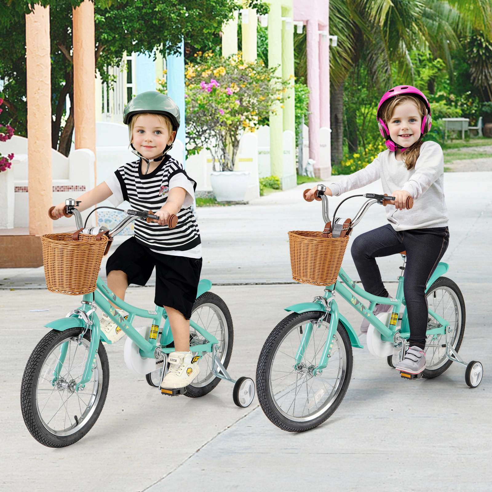 LJG Kids Bike Bicycle with Training Wheels and 2 Brake System