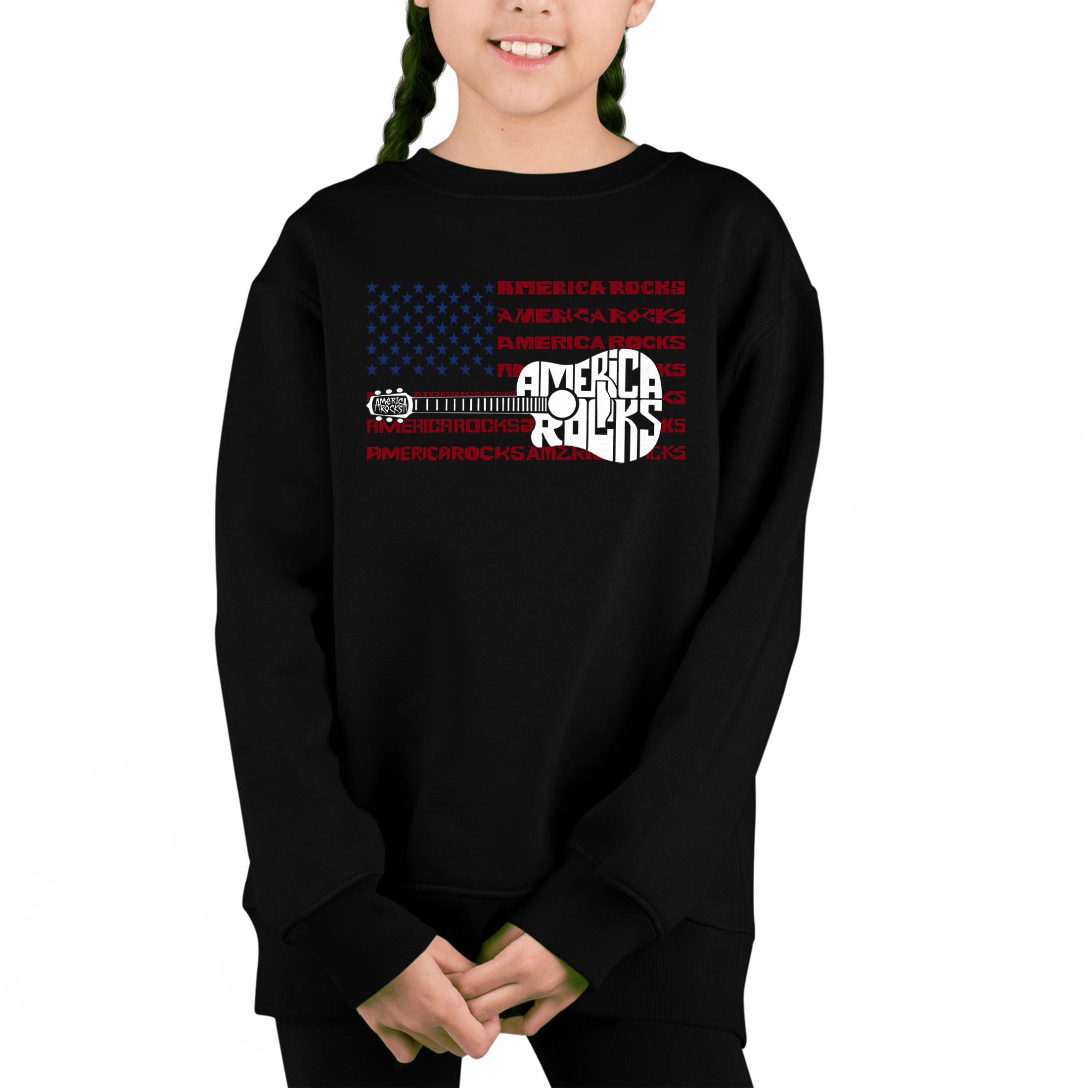 LA Pop Art Girl's Word Sweatshirt - America Rocks
