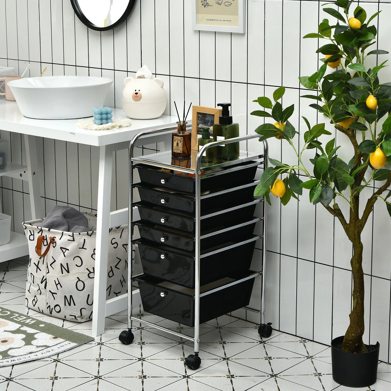 SlickBlue 6 Drawer Storage Cart with Rolling Wheels and Steel Frame