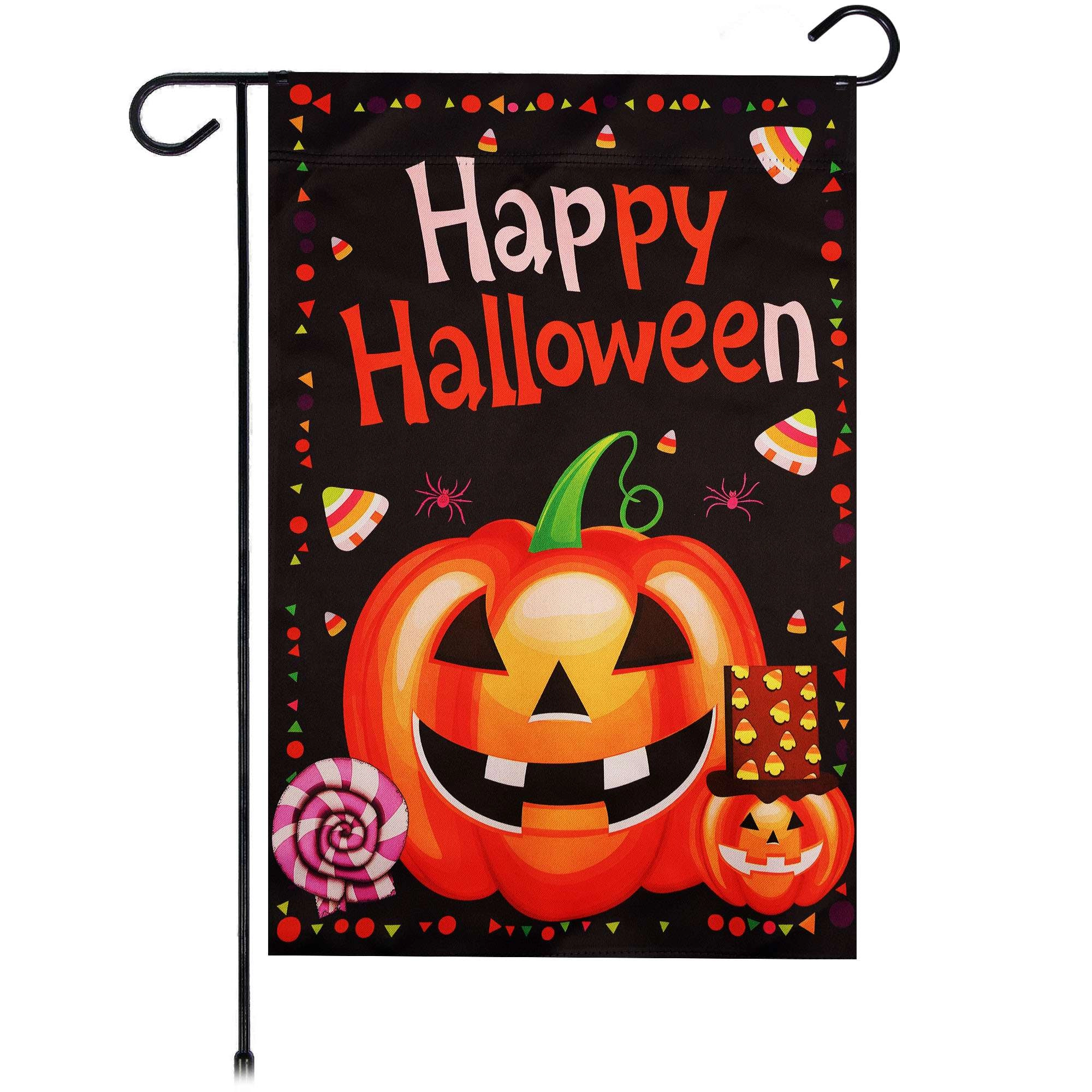 G128 Happy Halloween Pumpkin Candy 12x18 Double-Sided Garden Flag