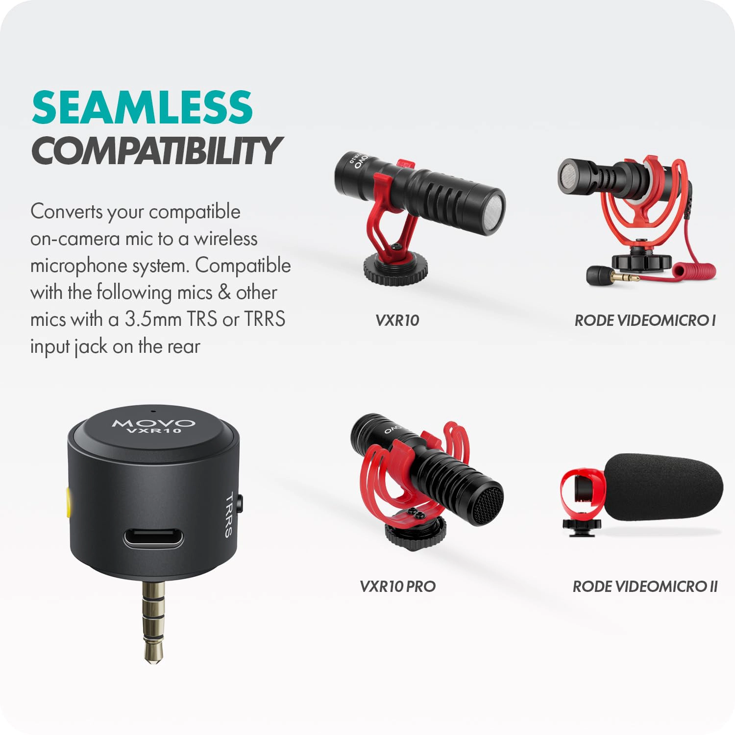 Movo WM-VXR10 Wireless Shotgun Mic Adapter for USB-C/iPhone 15 and up/Android Devices