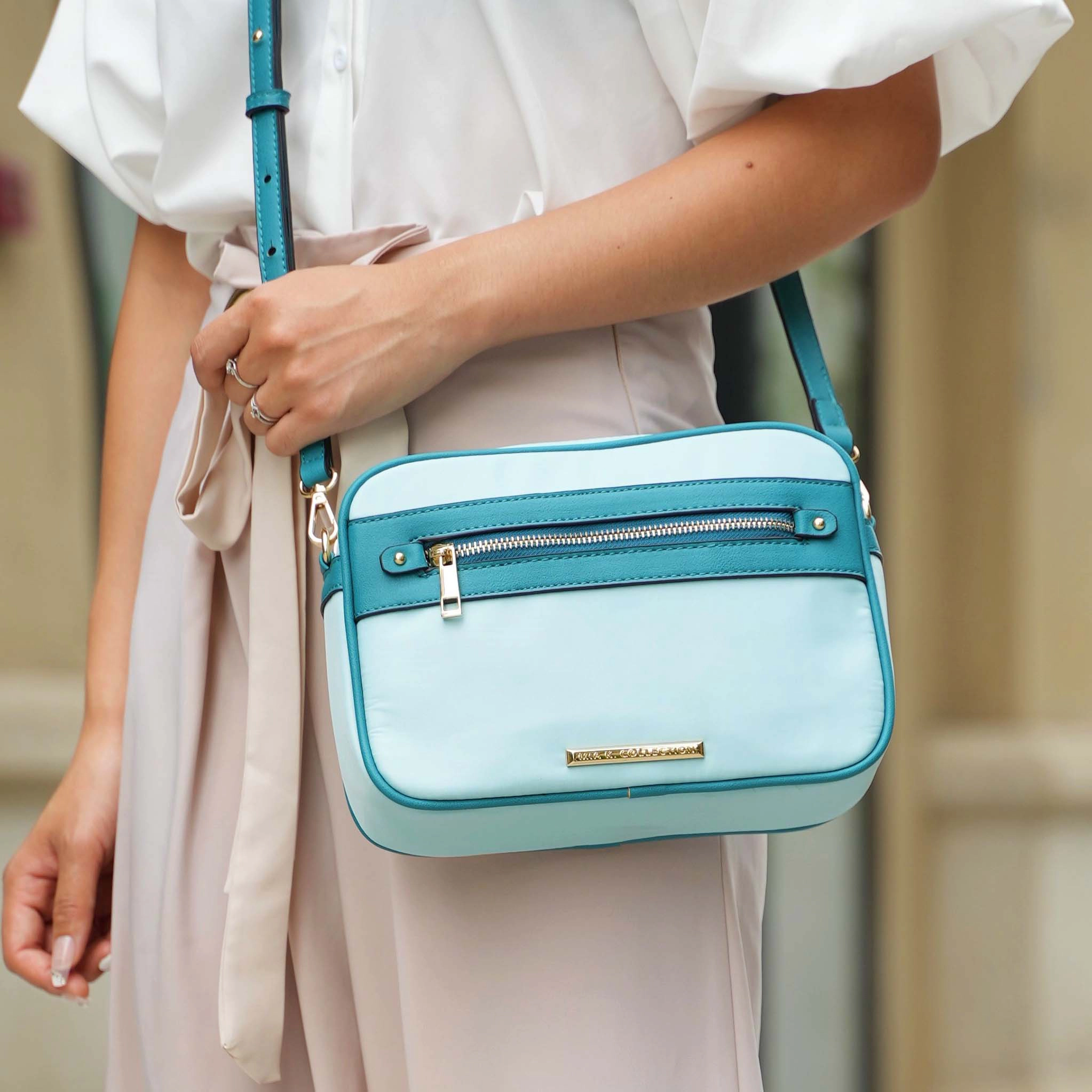 Mia K Collection Jimena Nylon Shoulder Bag with Vegan Leather Trim