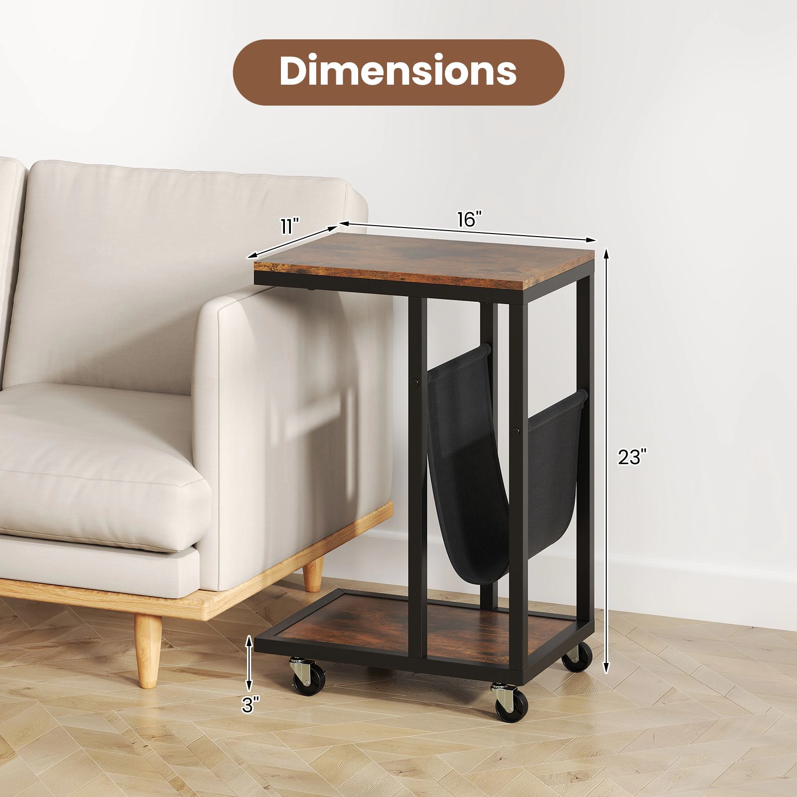 SlickBlue C Shaped Side Table with Canvas Storage Pouch