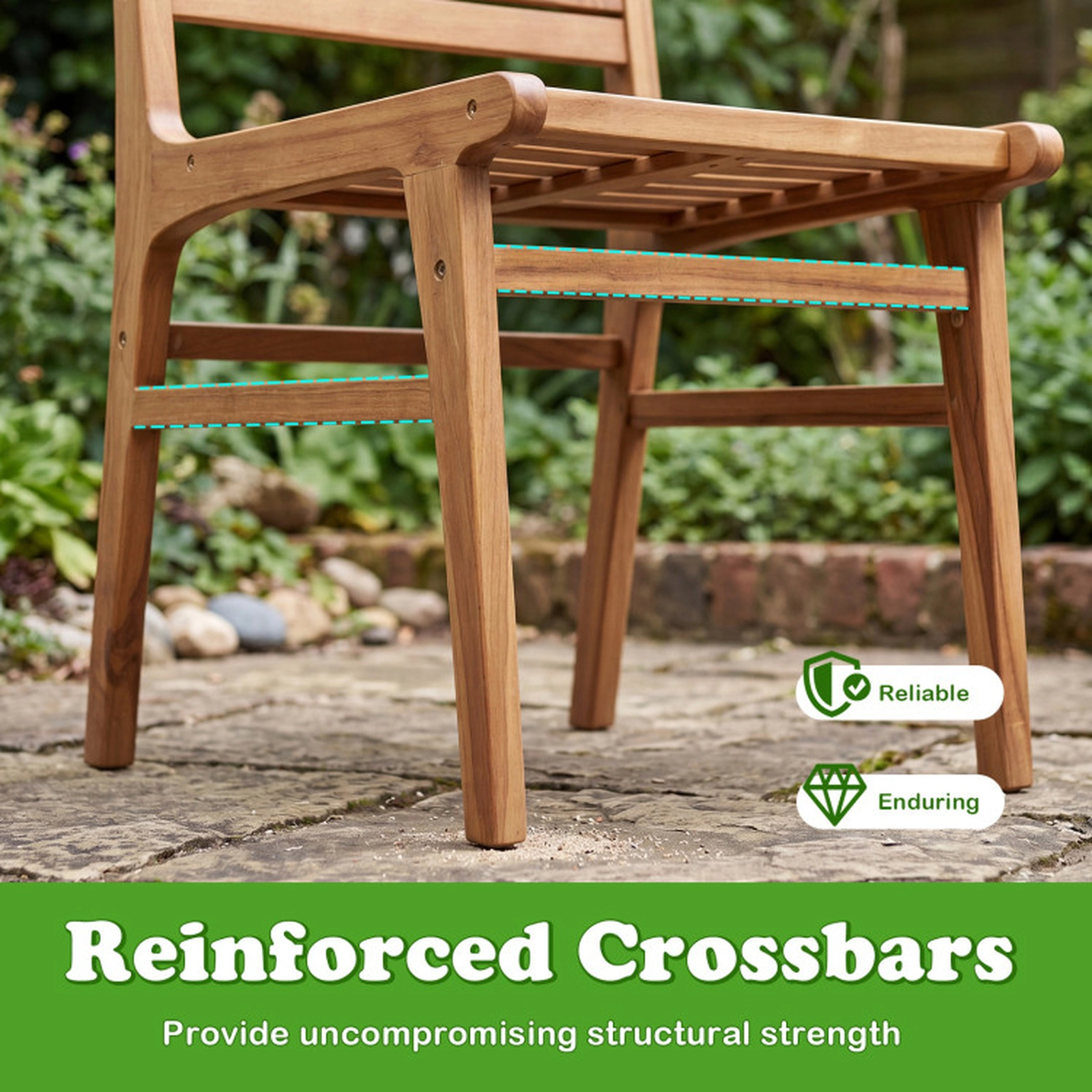 SUGIFT Teak Wood Armless Patio Dining Chair with Slanted Back and Slatted Seat Natural