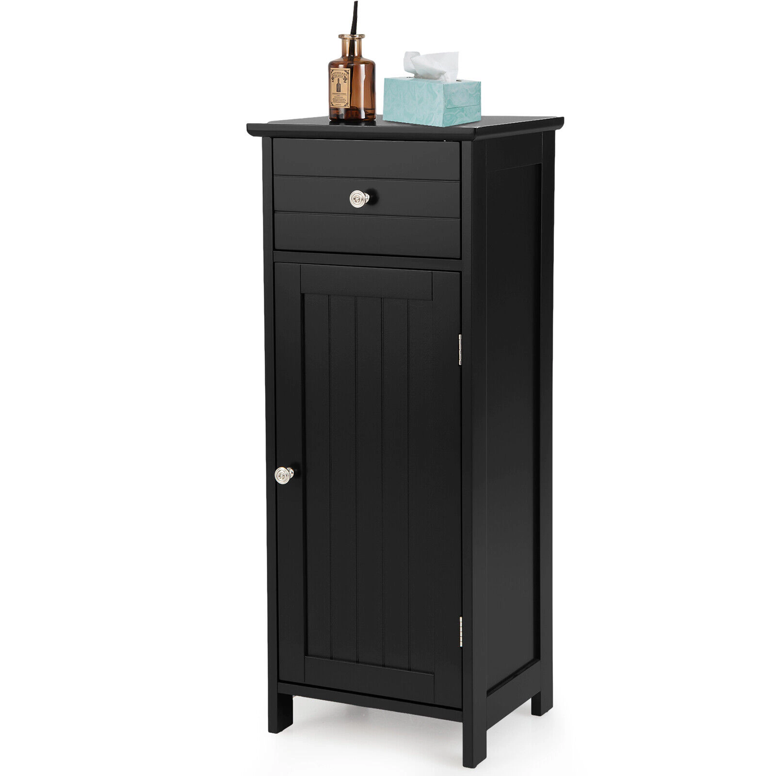 Glintex Wooden Bathroom Cabinet with Drawer 2 Shelves and Anti-Slip Foot Pads