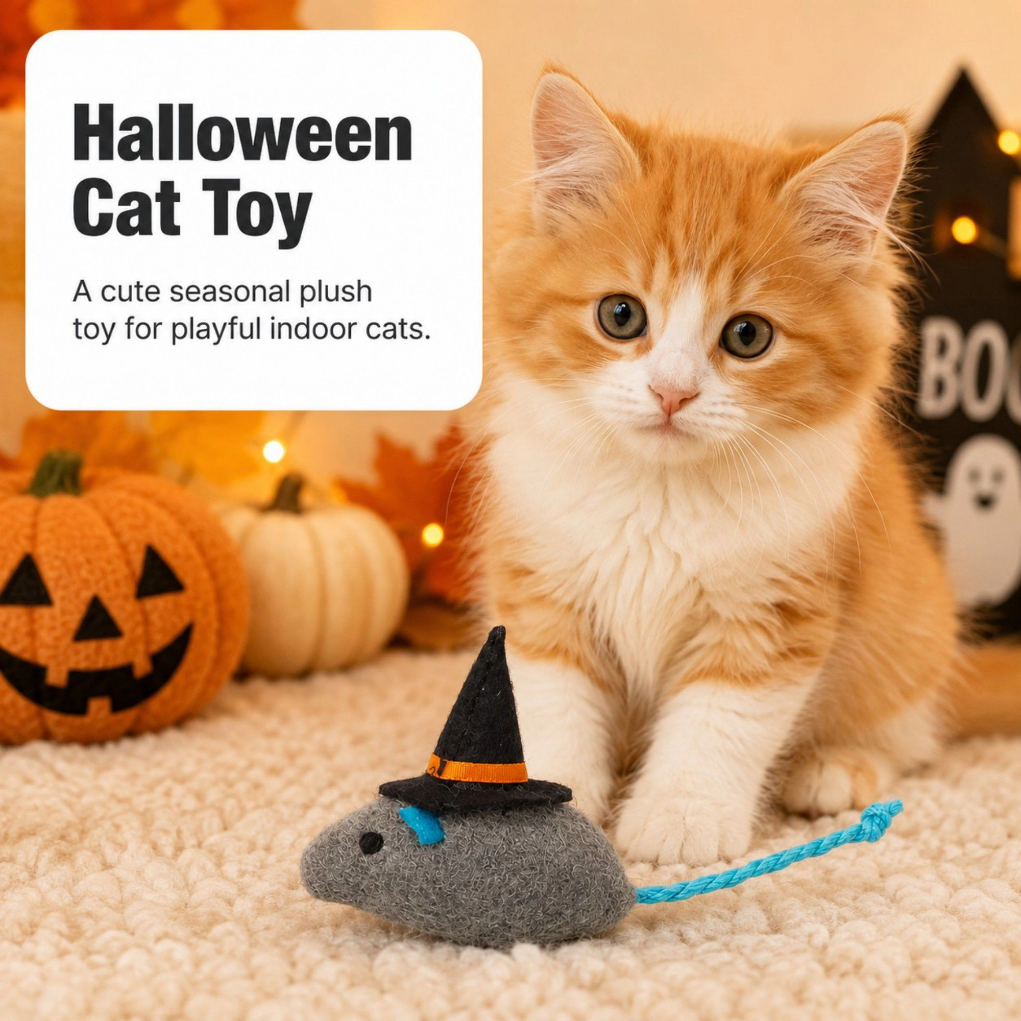 Alilang Pet Halloween Witch Mouse Plush Rope Tail Cat Toy