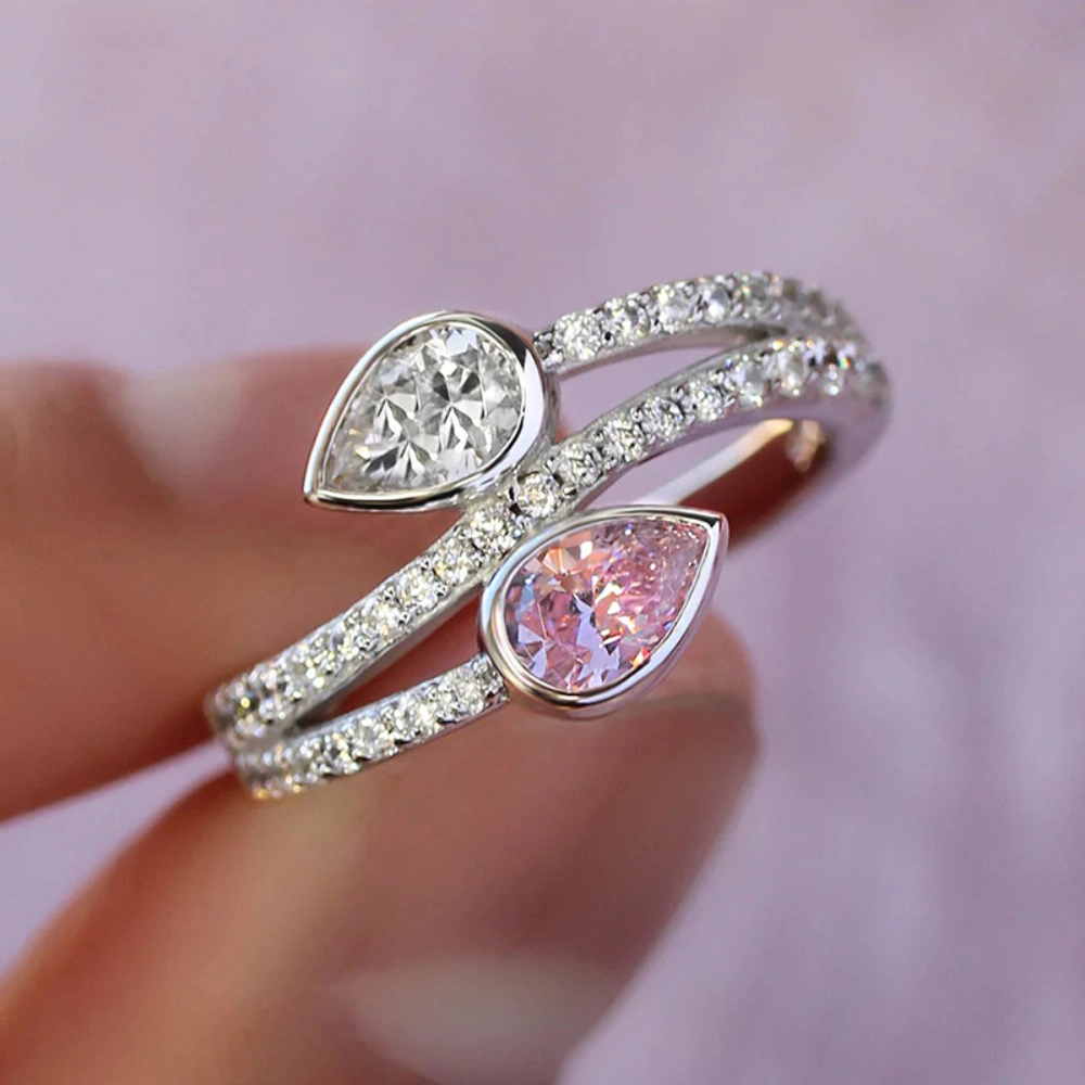 Elegant Dual Teardrop Infinity Ring with Dazzling Stones