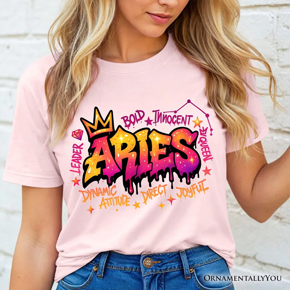 OrnamentallyYou Womens Aries Graffiti Zodiac T-Shirt