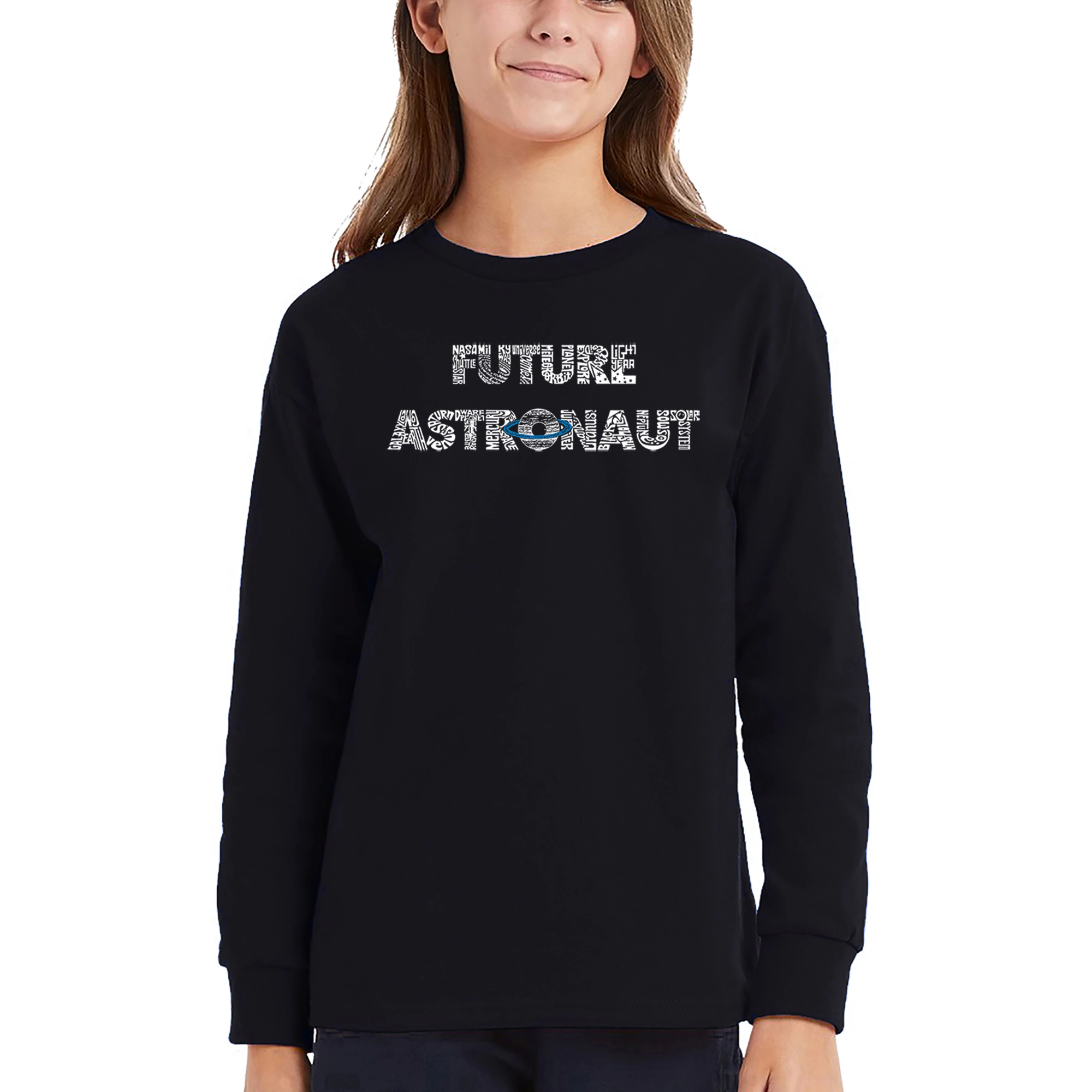 LA Pop Art Girls Long Sleeve Word T-Shirt - Future Astronaut